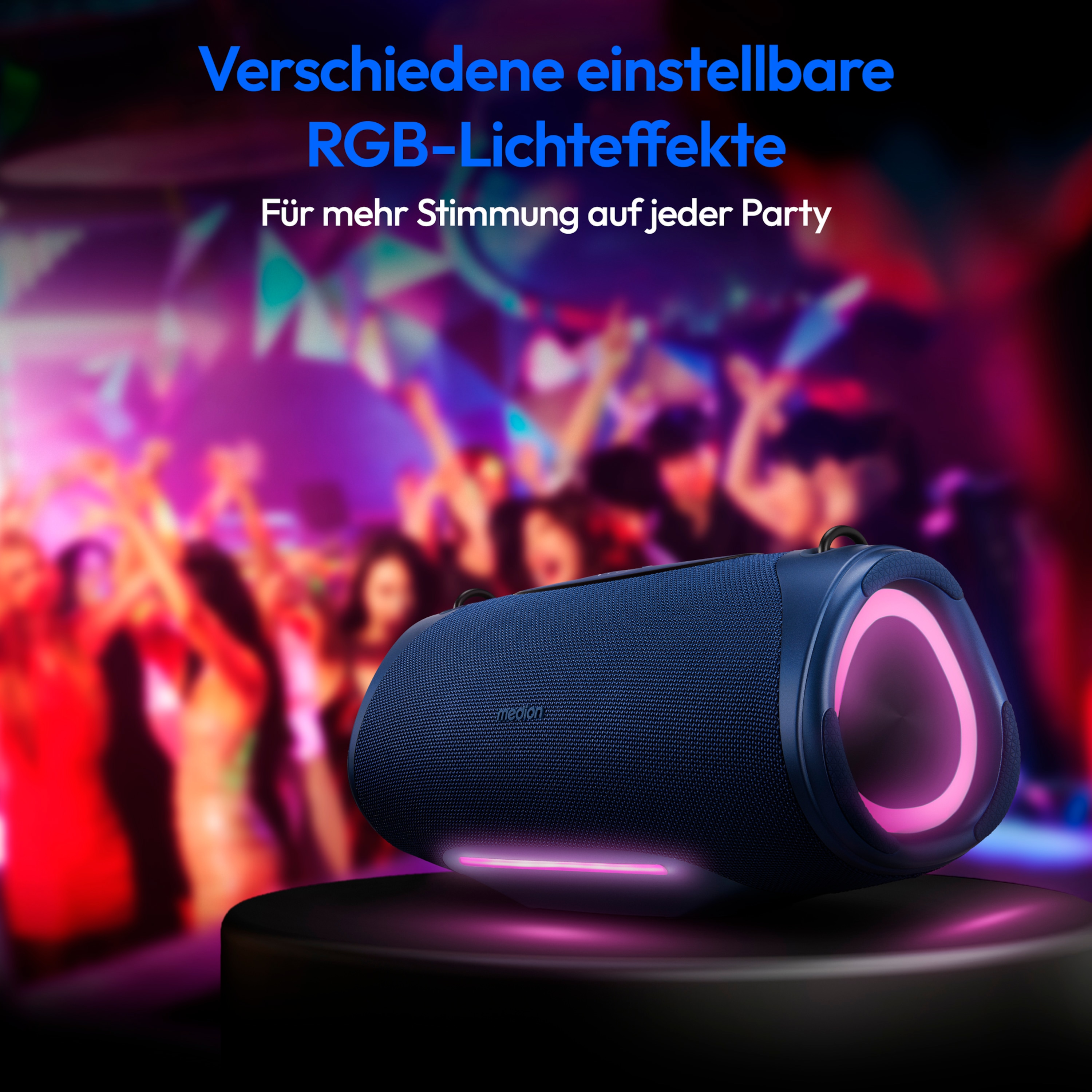MEDION® LIFE® P61762 Tragbarer Bluetooth® Lautsprecher L, Dual Illuminated & Lightstrip (RGB-Lichteffekte), Bluetooth® 5.3, integrierter Akku mit bis zu 47 Stunden Laufzeit, robustes & mobiles Design, 2 x 25 W RMS