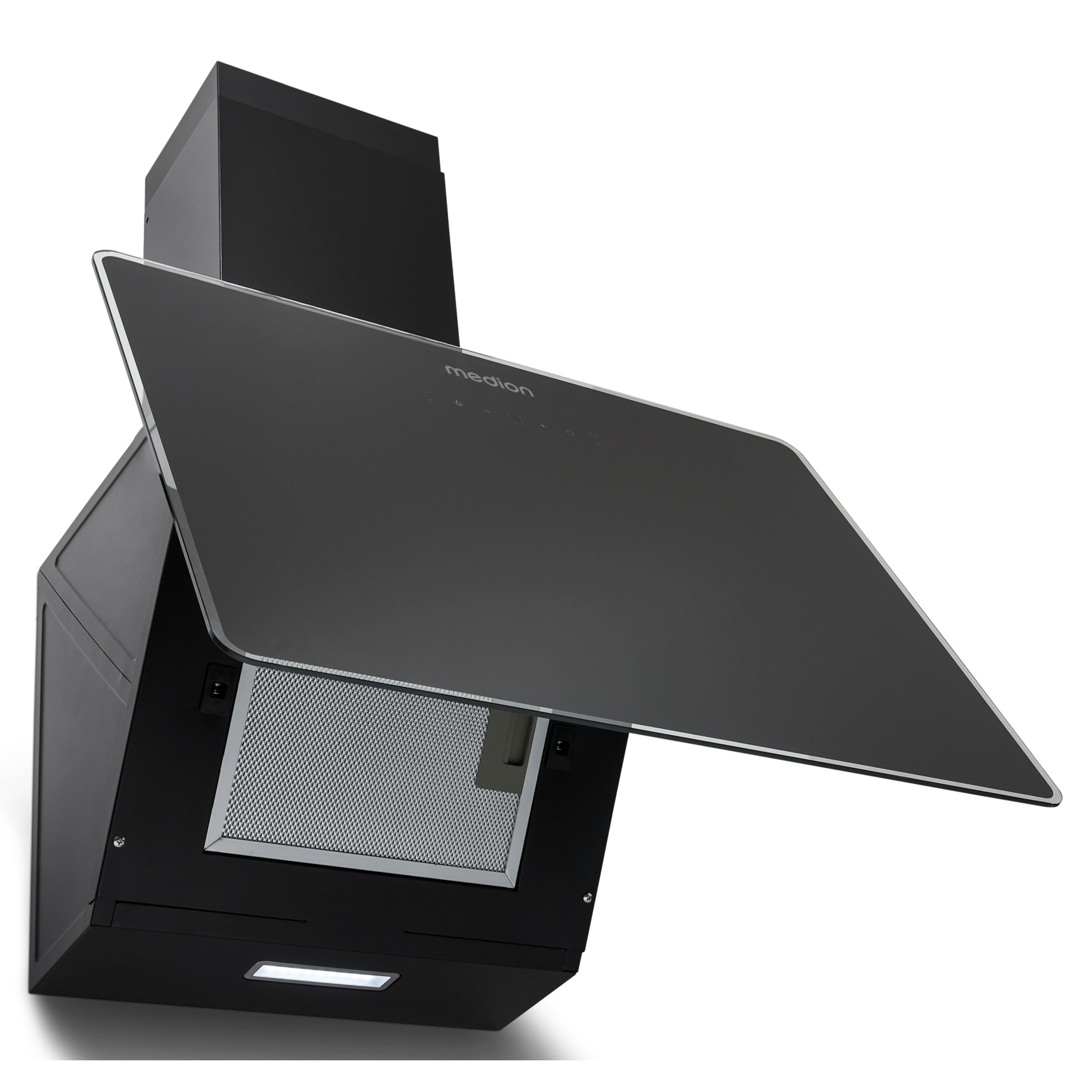 MEDION® Kopffreie Glas-Dunstabzugshaube MD 37774, Breite 60cm, LED-Beleuchtung, 3 Geschwindigkeitsstufen, Steuerung per Touch oder mit Gesten