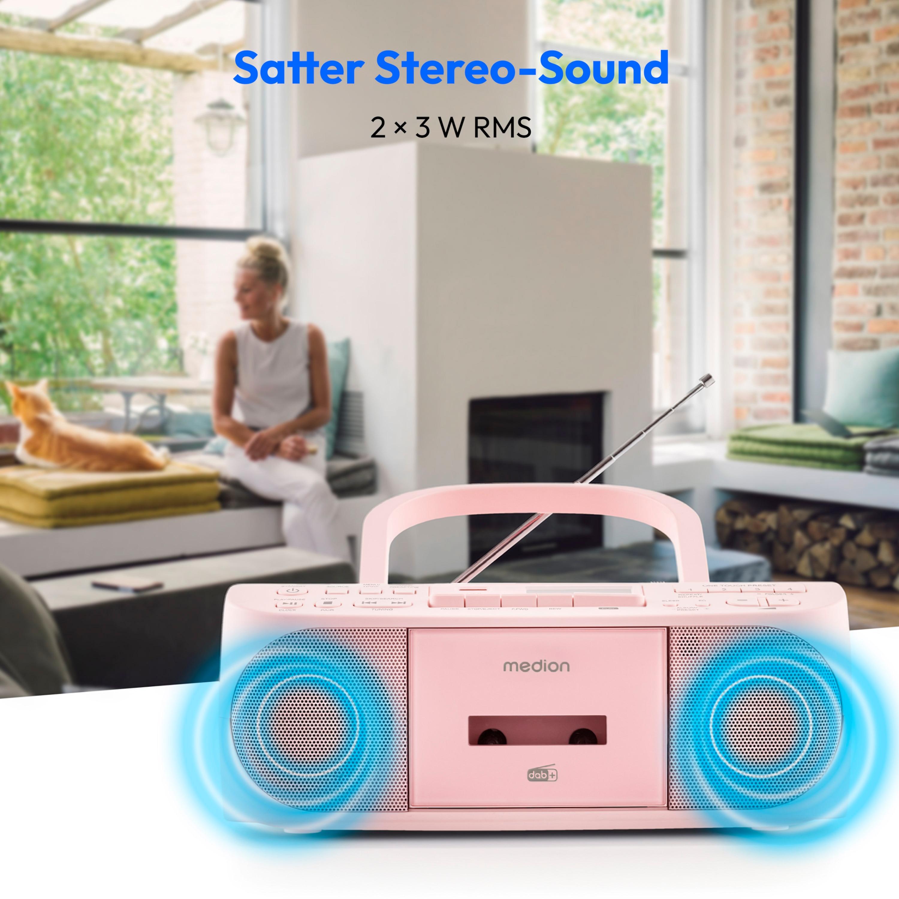 MEDION® LIFE® DRX-1 Plus Boombox, DAB+/PLL-UKW-Stereo Radio, Bluetooth® 5.4, CD-Kassetten-Radio mit MP3-Wiedergabe, USB Anschluss, CD-R/RW kompatibel, AUX-In, 2 x 3 W RMS