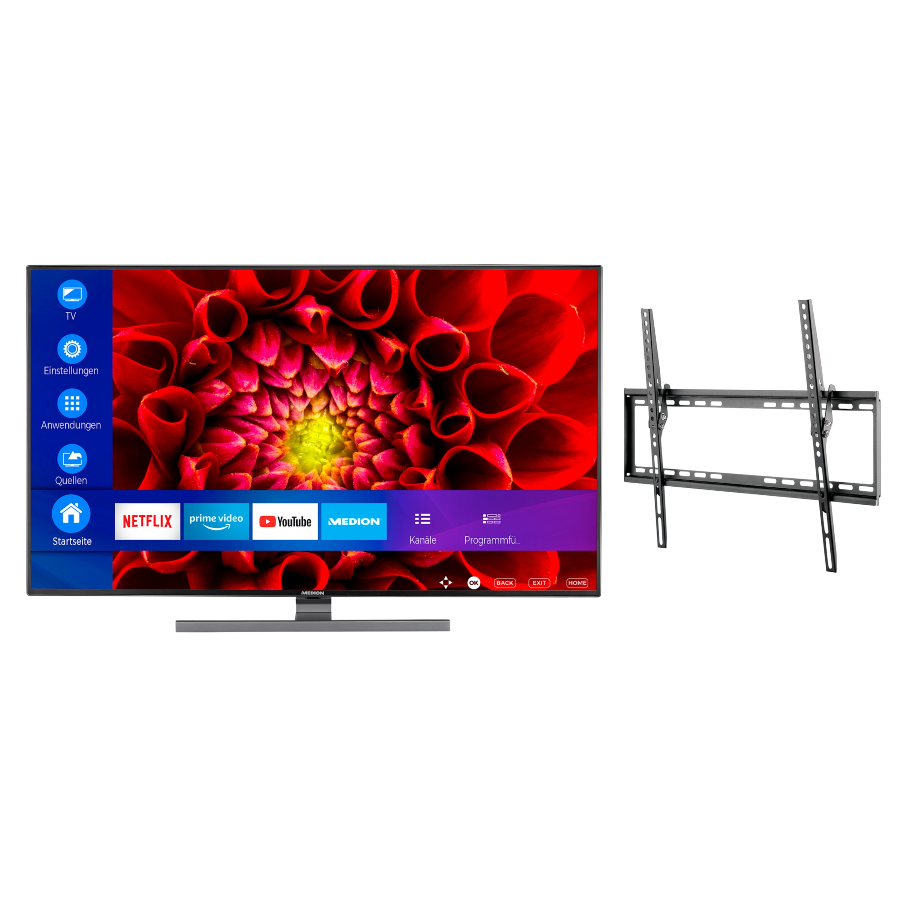 MEDION® LIFE® S15506 138,8 cm (55'') Ultra HD Smart-TV + GOOBAY Basic TILT (L) Wandhalterung - ARTIKELSET