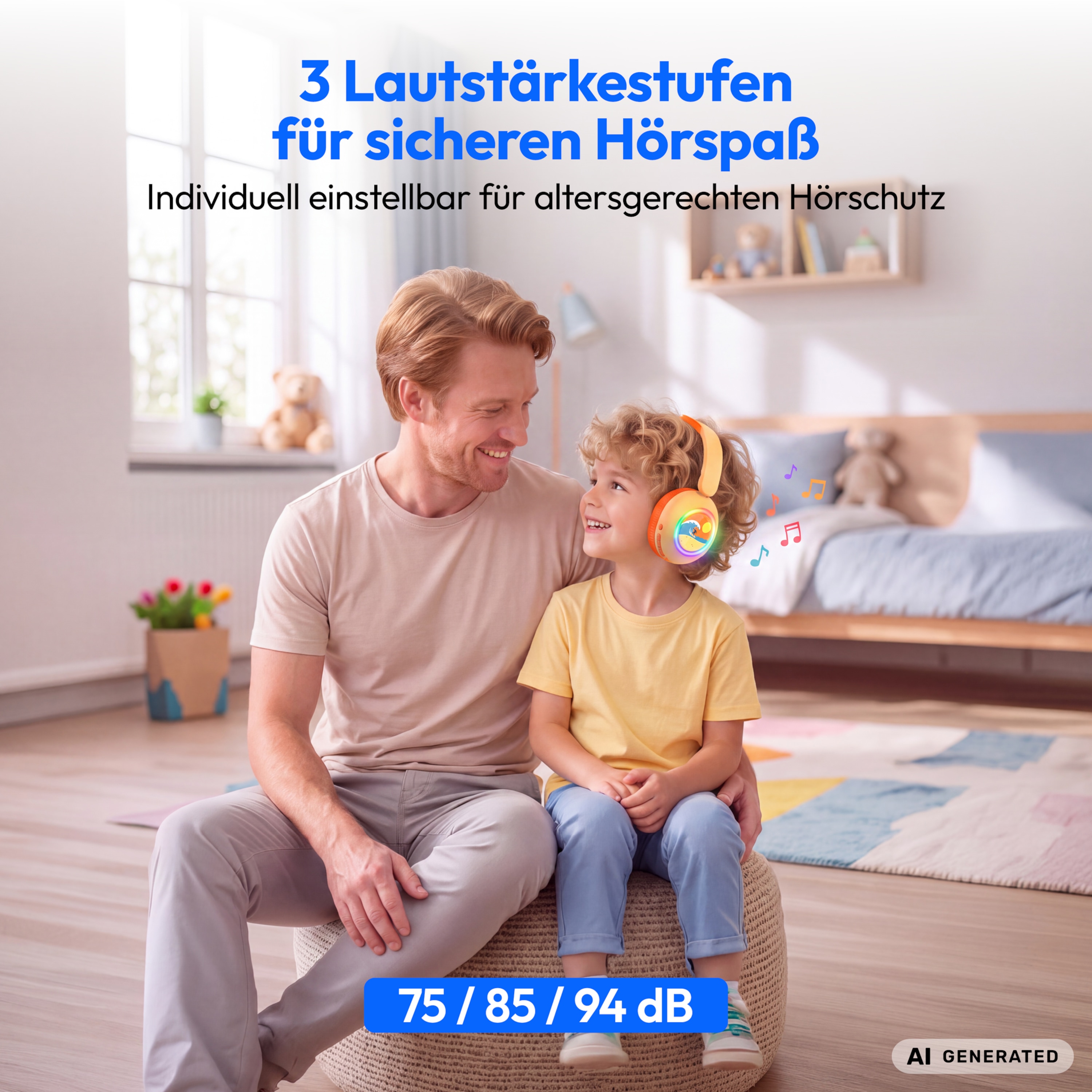 MEDION® LIFE HE-1 Kids Bluetooth Kinderkopfhörer, 3-stufiger Gehörschutz, bis zu 85 Std. Akkulaufzeit, MP3-Player, Bluetooth 5.4, AUX & microSD, LED-Lichtring, austauschbare Designs