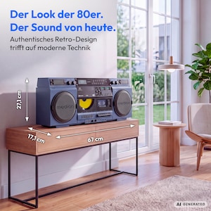 MEDION® LIFE P66538 Retro-Boombox blau, DAB+/PLL-UKW Radio, Bluetooth® 5.3 für das Abspielen von Smartphone & Co, CD-Player, Kassettendeck, X-Bass Funktion, 2 x 10 W RMS