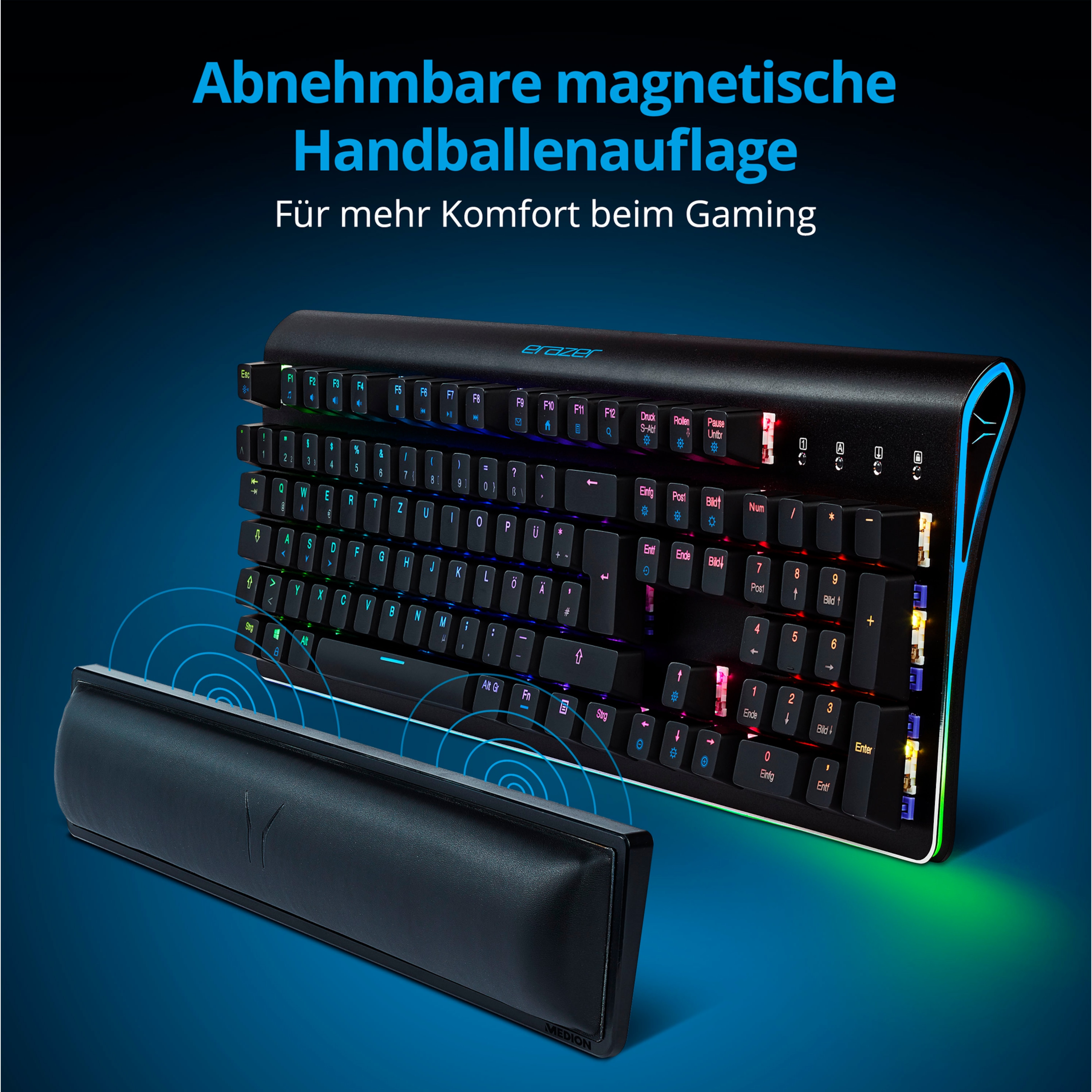 MEDION® ERAZER Supporter X11 mechanische Gaming Tastatur, extrem langlebige Outemu Switches, 100% Anti-Ghosting, RGB-Hintergrundbeleuchtung, hochwertige Aluminium Oberfläche