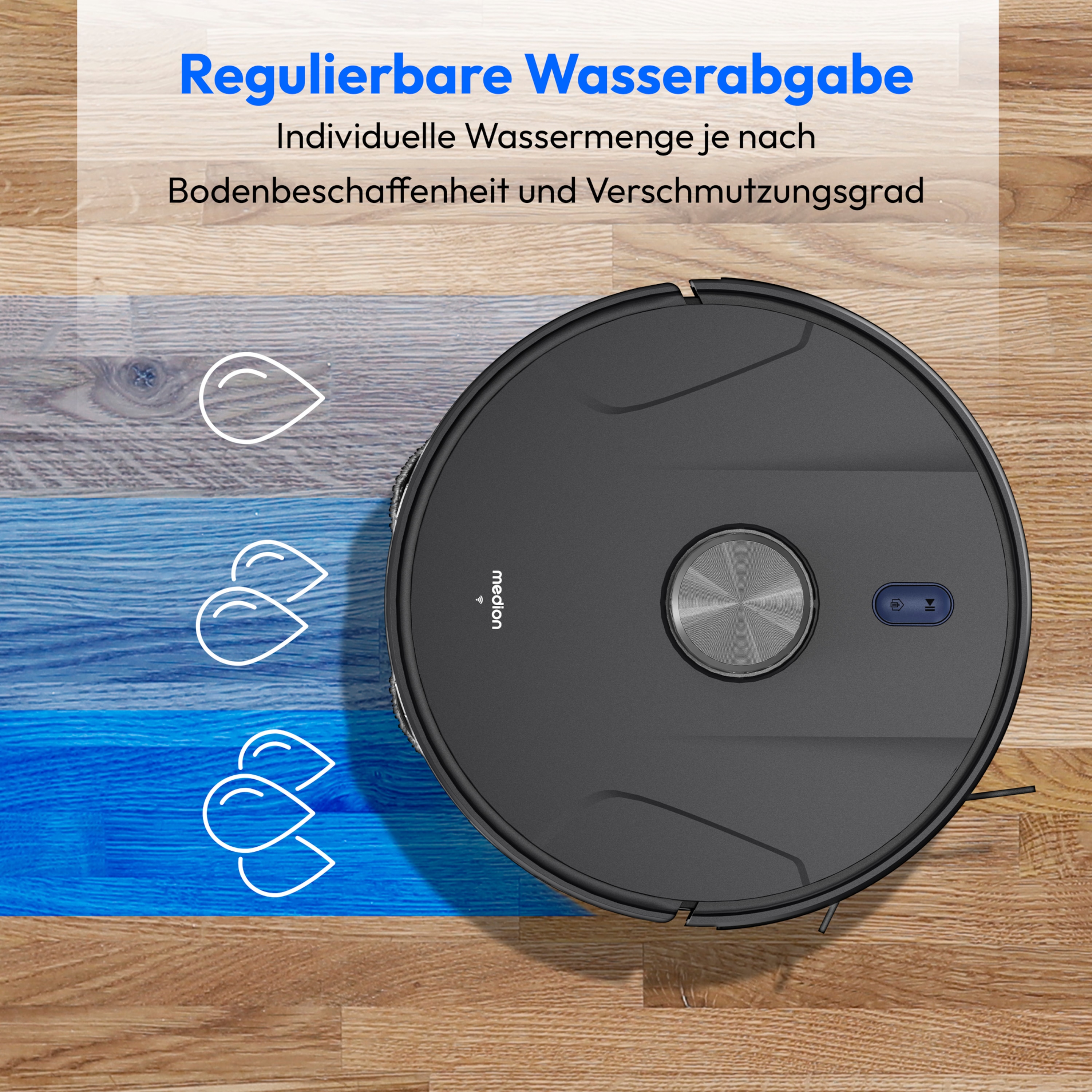 MEDION® Saugroboter mit 2-in-1 Absaugstation X51 SW+, Wischfunktion, rotierende Wischmopps, Lasernavigation, Hinderniserkennung durch Kreuzlinienlaser, starke 10.000 Pa Saugkraft, präzise Kartenerstellung