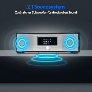 MEDION® LIFE P66400 All-in-One Audio System silber, LCD-Display 7,1 (2.8''), Internet/DAB+/PLL-UKW Radio, CD/MP3-Player, Bluetooth®, WLAN, RDS, 2.1 Soundsystem, 2 x 20 W + 40 W RMS