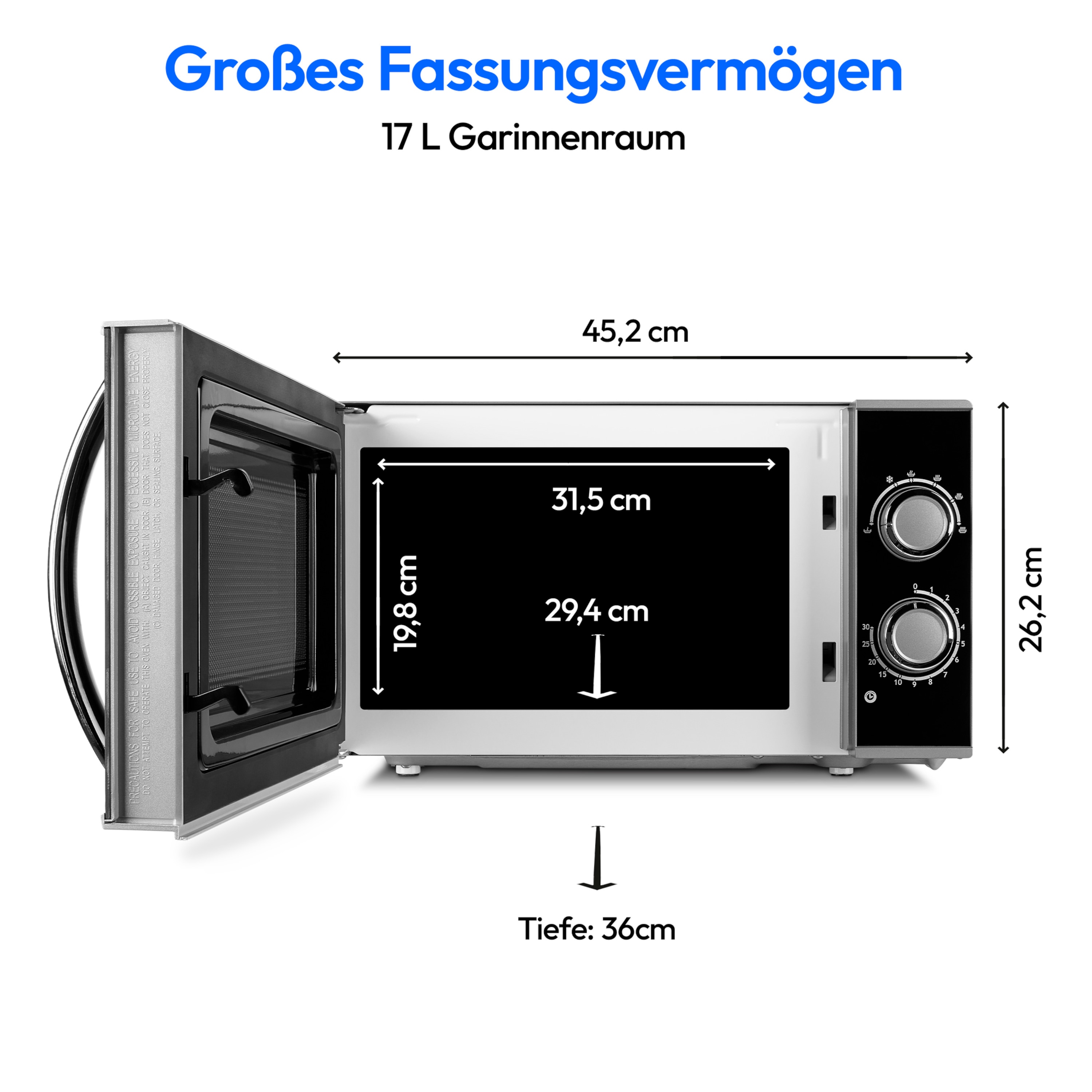 MEDION® LIFE® Mikrowelle MD 15644, 700 Watt Leistung, 17 L Kapazität, 6 Leistungsstufen, Auftaufunktion