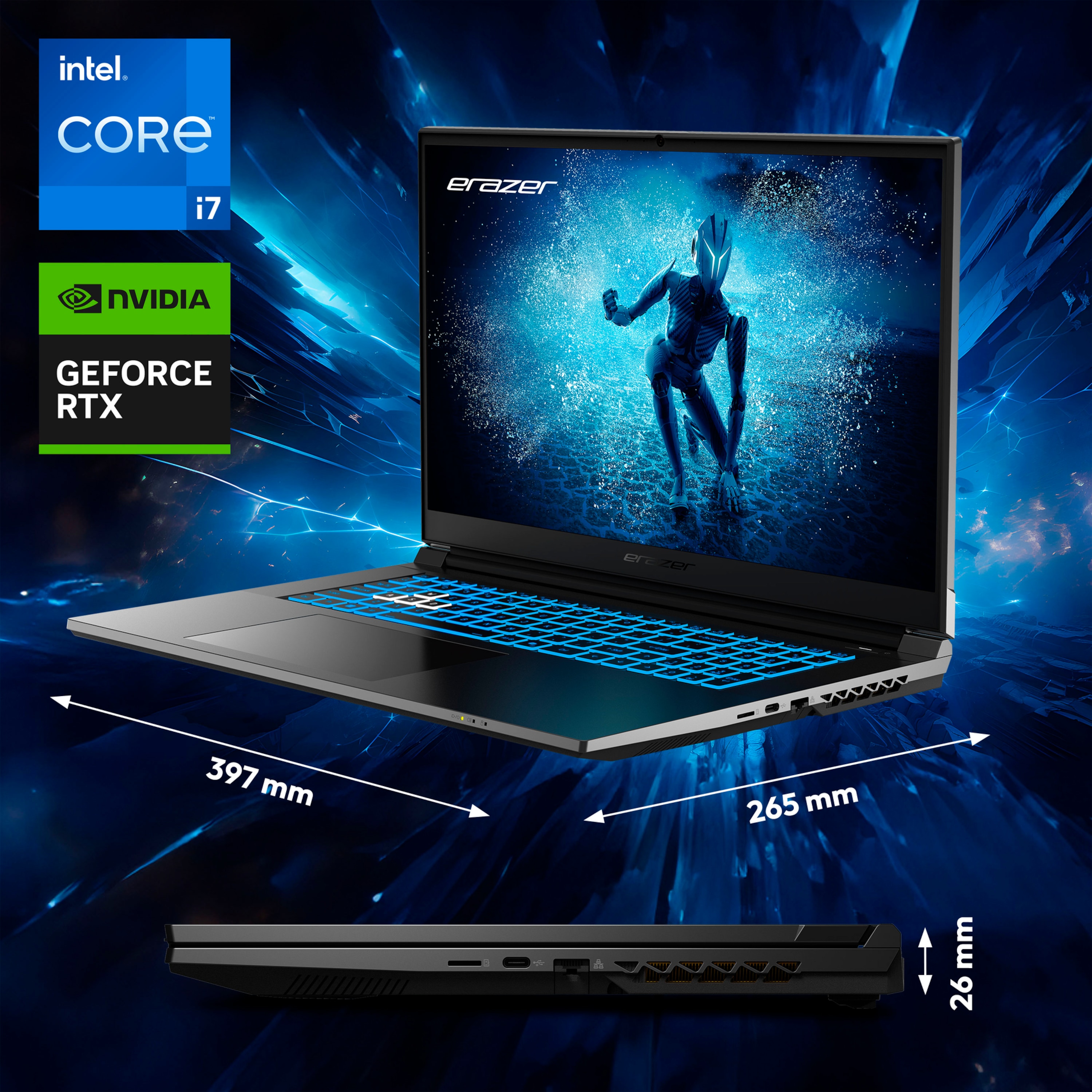 MEDION® ERAZER Defender P50i Core Gaming Laptop, Intel® Core™ i7-13620H, Windows 11 Home, 43,9 cm (17,3") FHD Display mit 144 Hz, NVIDIA® GeForce RTX™ 4060, 1 TB SSD, 16 GB RAM