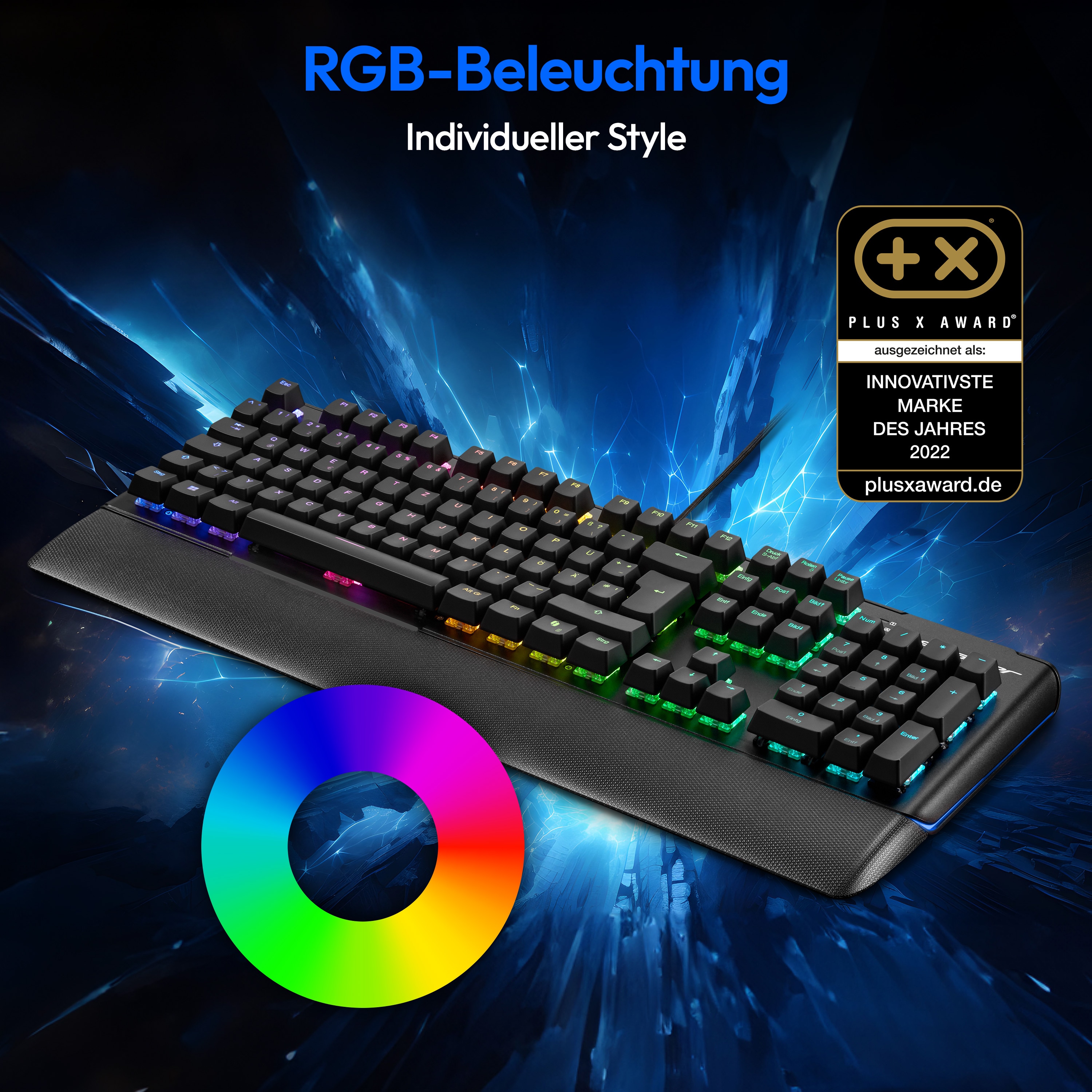 MEDION® ERAZER Supporter X20 mechanische Gaming Tastatur, extrem langlebige CHERRY MX RGB Red Switches, austauschbare Schalter und Tastenkappen, 100% Anti-Ghosting, RGB-Hintergrundbeleuchtung, hochwertige Oberfläche