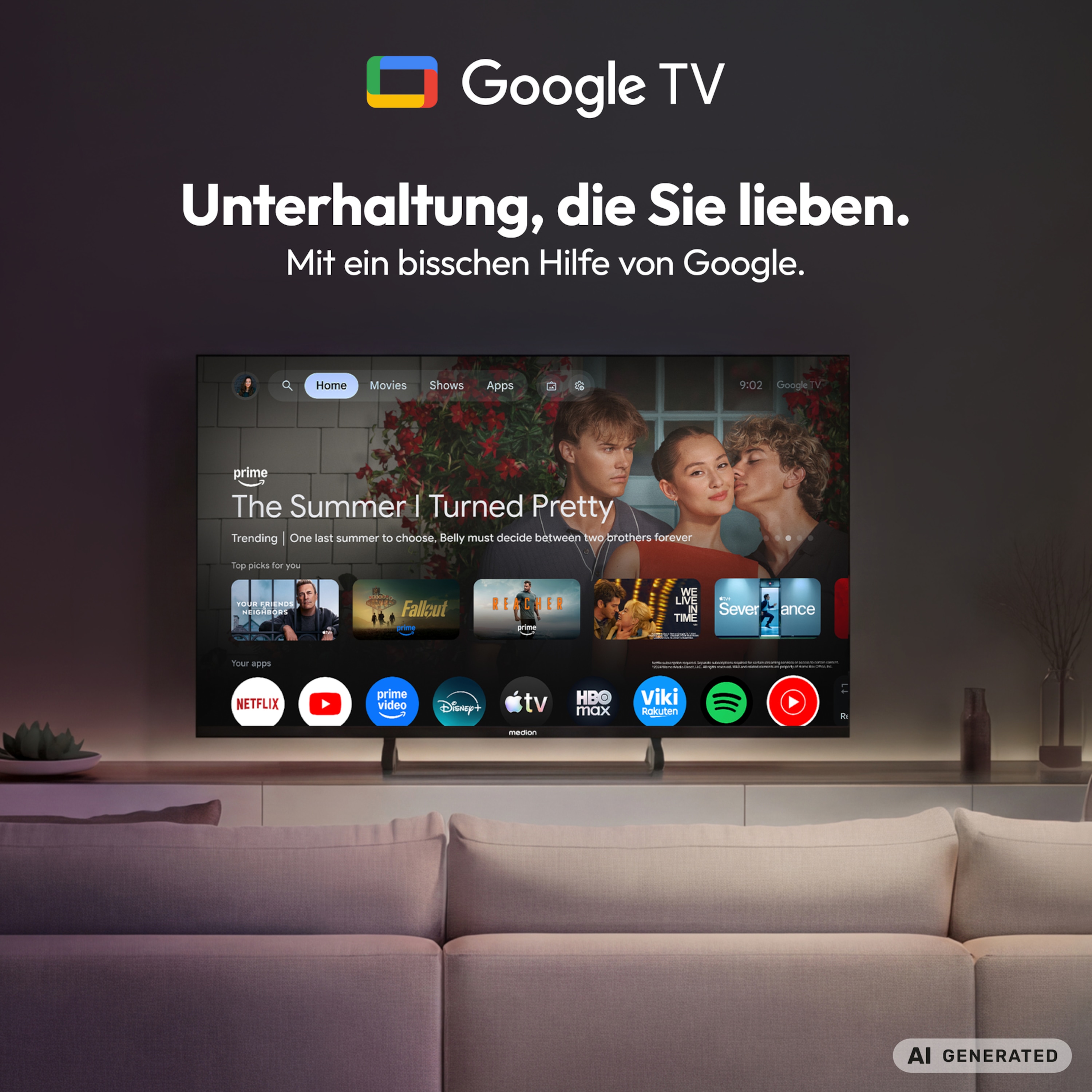 MEDION® LIFE MD 855401 Google TV™ (2026), 138,8 cm (55'') Ultra HD Display, HDR (High Dynamic Range), Dolby Vision®, MEMC, Bluetooth®, PVR ready, Netflix, Prime Video, Disney+, App Store