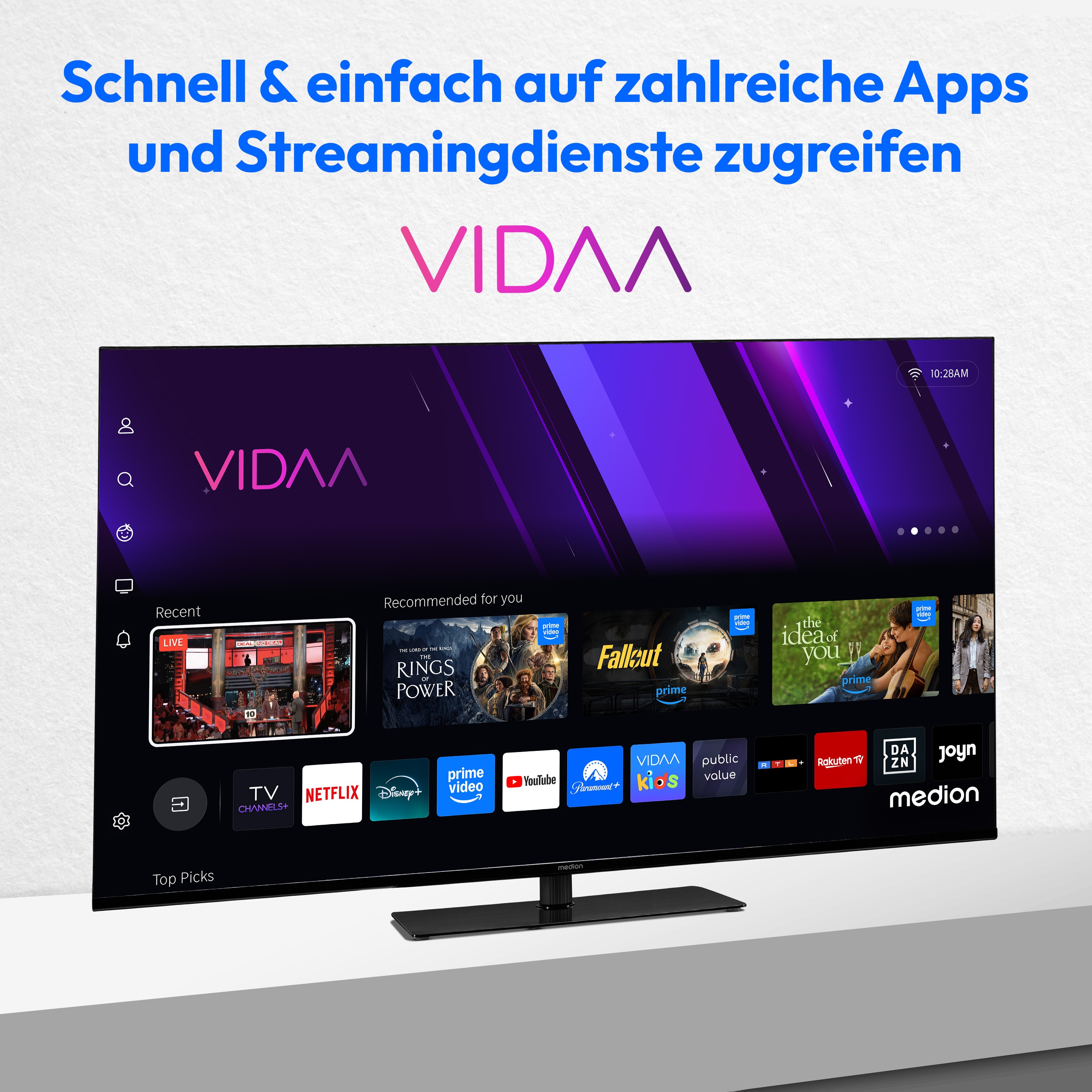 MEDION® LIFE® X8502501 (MD 850300) LCD Smart-TV, 125,7 cm (50'') Ultra HD Display, HDR, Dolby Vision®, MEMC, PVR ready, VIDAA App Store, NETFLIX, Disney+, Paramount+ & Amazon Prime Video App, Bluetooth®, DTS X, Dolby Atmos®, HD Triple Tuner