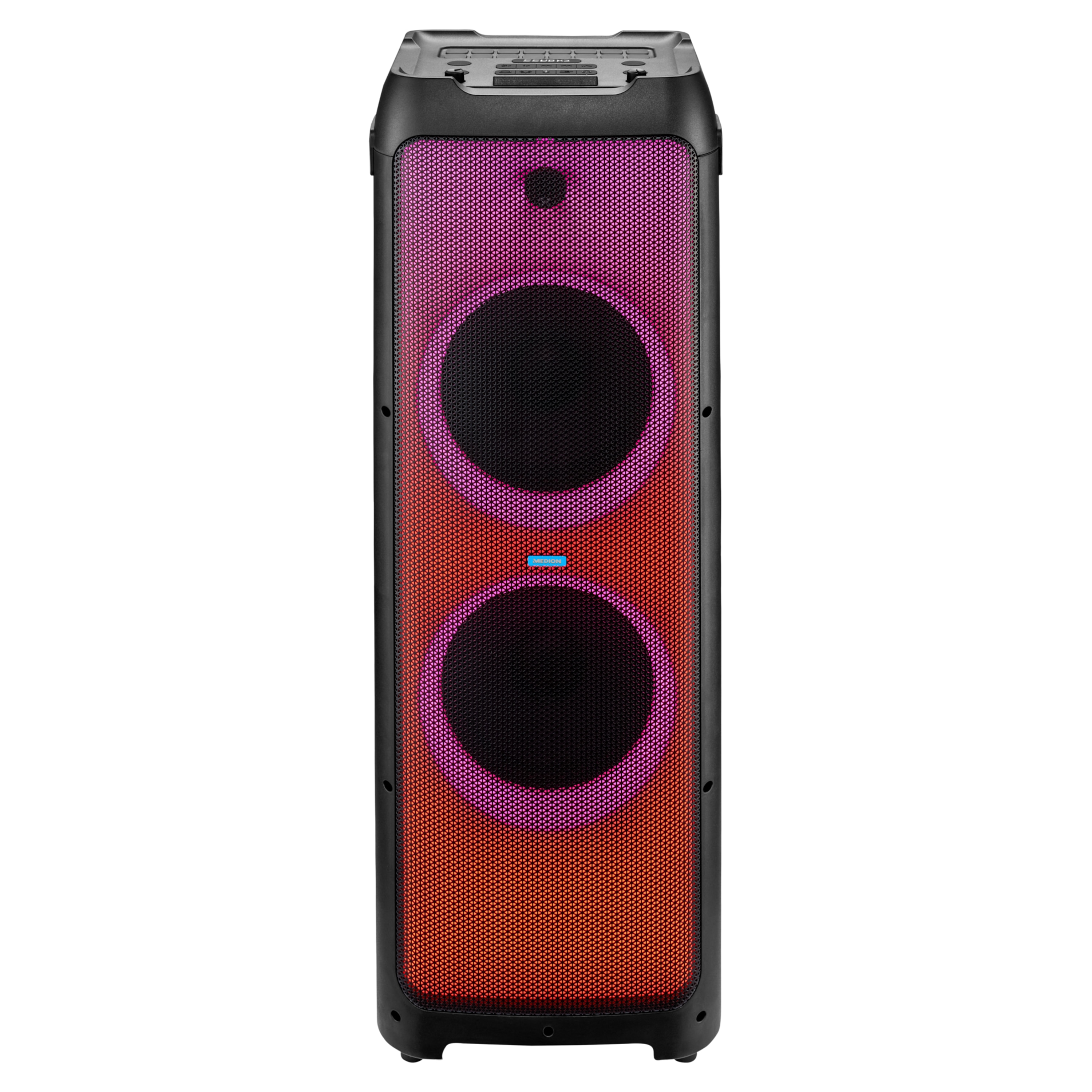 MEDION® LIFE® X61200 Partylautsprecher, Bluetooth®-Soundsystem, LED-Frontpanel mit spektakulärer & mehrfarbiger Lichtshow, 16 Performance Pads für Licht & Sound, 2 x 80 W RMS