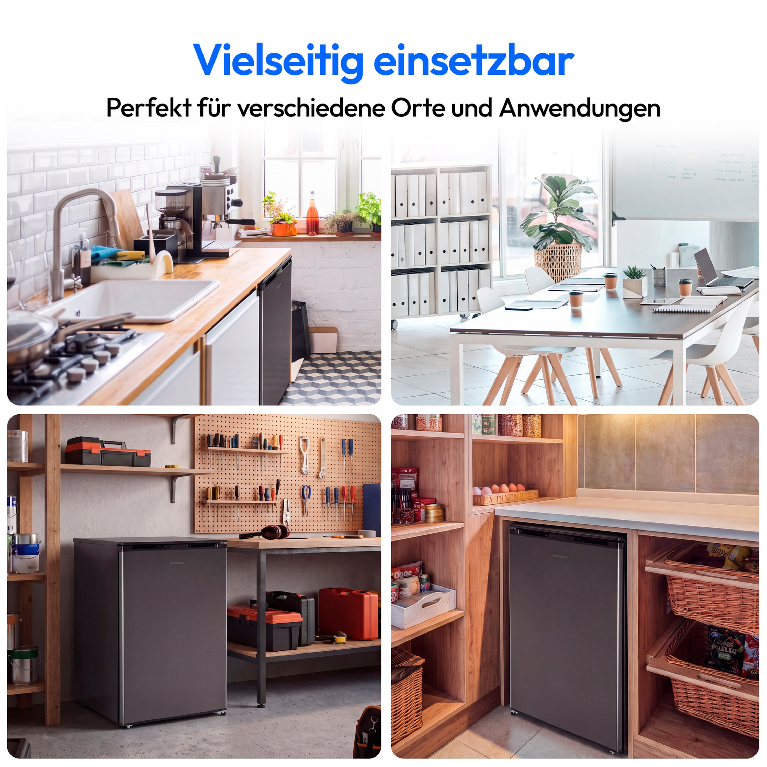 MEDION® LIFE Kühlschrank mit Eiswürfelfach MD 370033 Anthrazit, 90 L Gesamt-Nutzinhalt (Kühlteil 80 L & Eiswürfelfach 10 L), wechselbarer Türanschlag, geringer Geräuschpegel