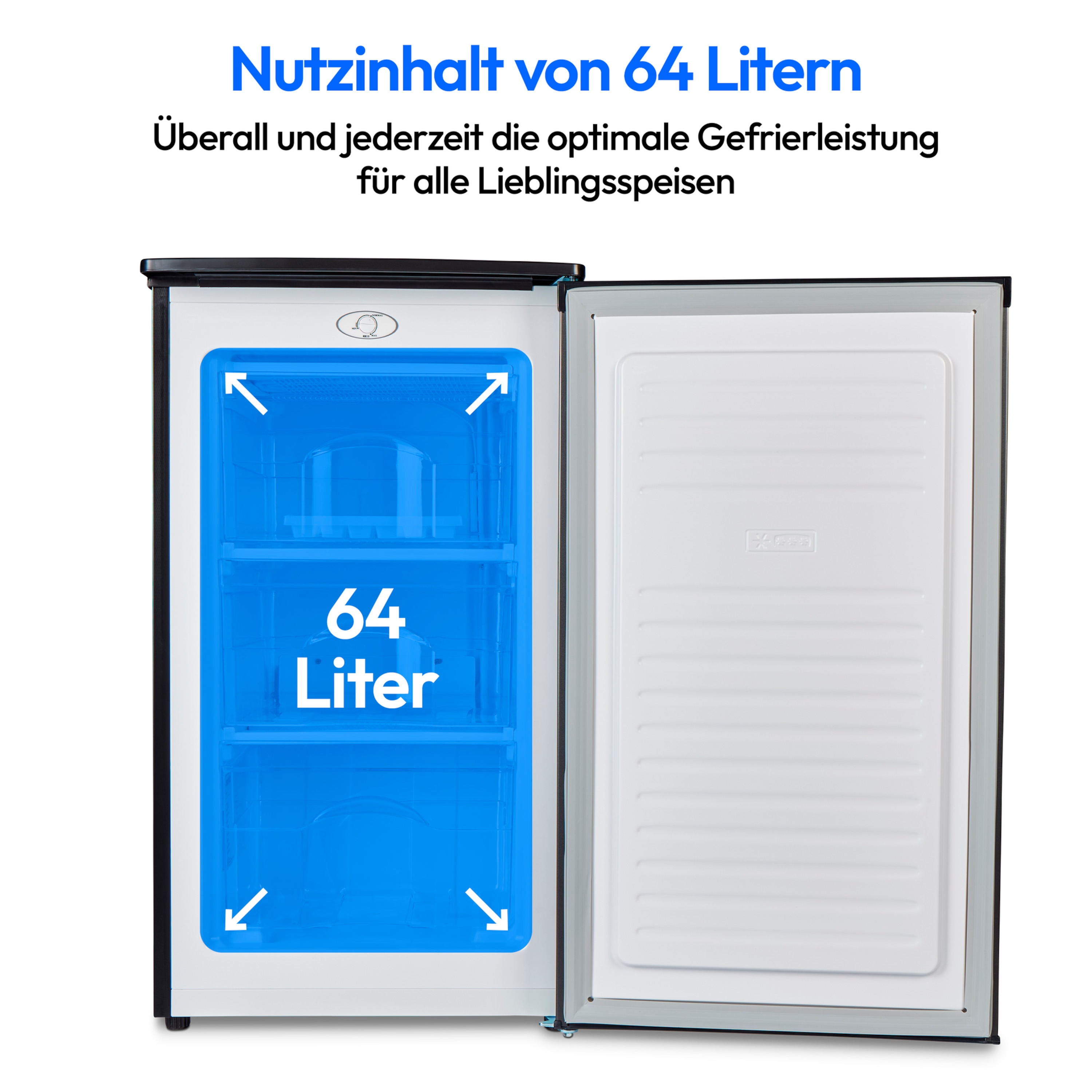 MEDION® LIFE® Gefrierschrank MD 37688, 64 l Volumen, mechanische Temperatureinstellung, wechselbarer Türanschlag, 3 Schubladen