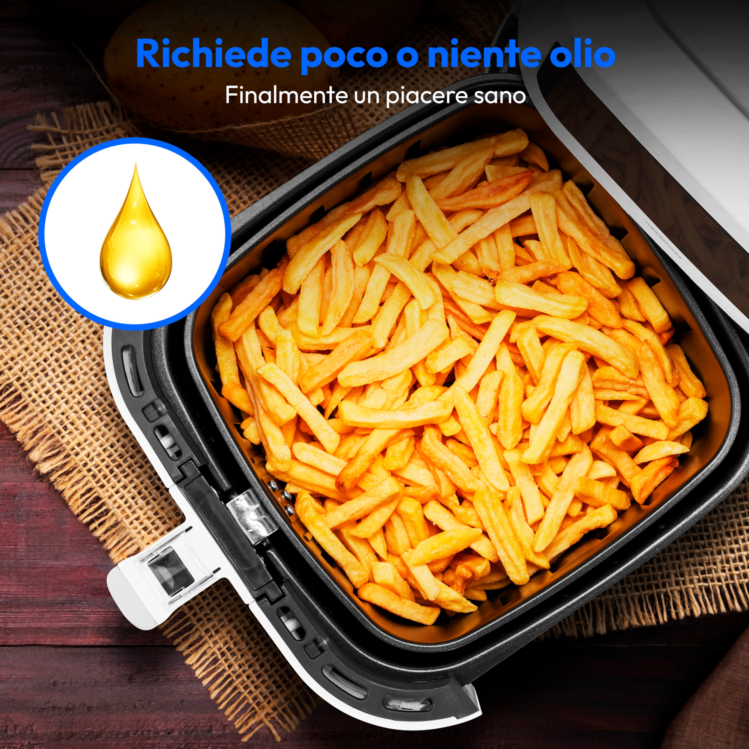 MEDION® LIFE® E40 XL Heißluftfritteuse MD 11740, 100 Rezepte in der Life+ App, ölfreies Frittieren, 9 Automatikprogramme, 5,2 L Korbvolumen