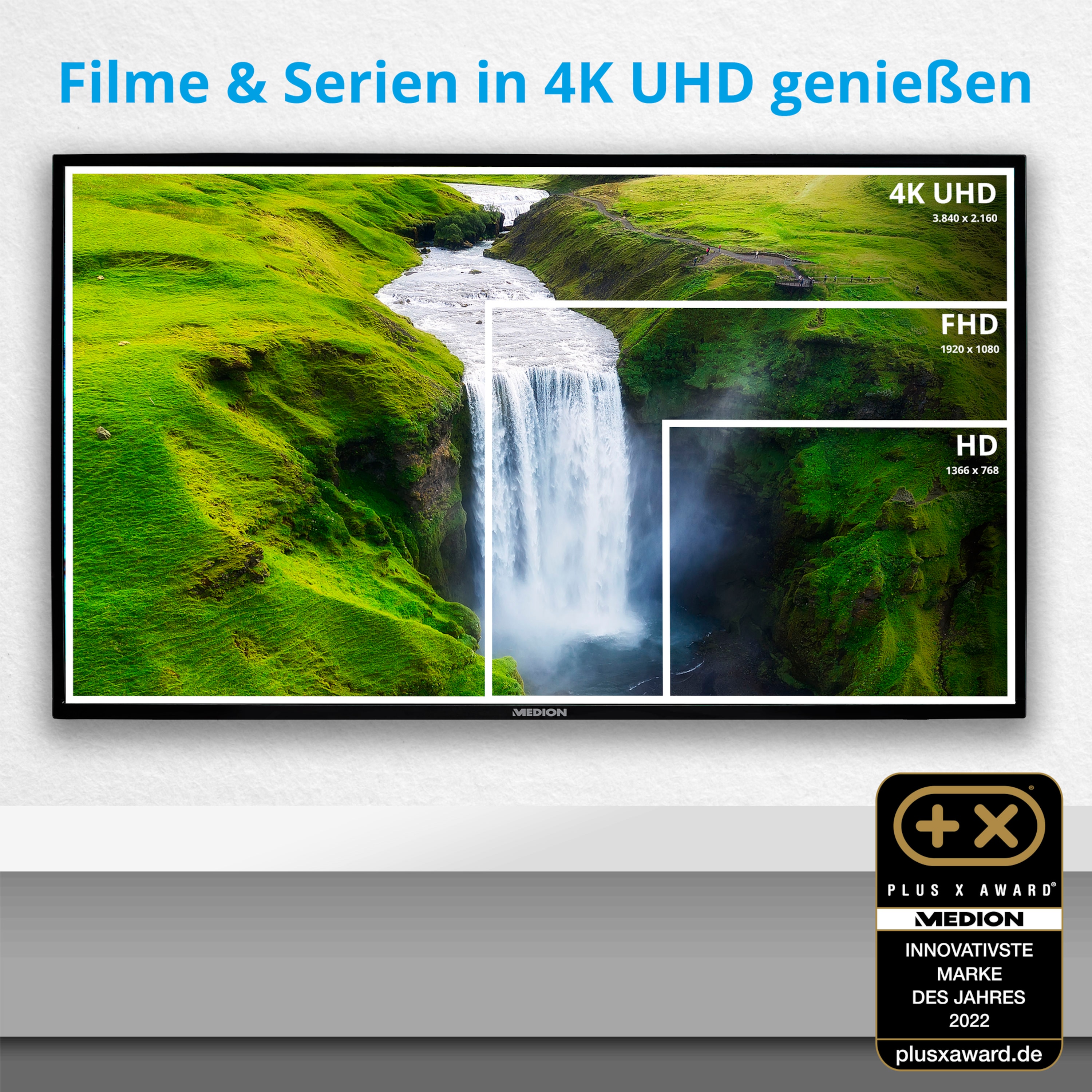 MEDION® LIFE® X14315 (MD 30090) Ultra HD LCD Smart-TV, 108 cm (43'') Ultra HD Display + Soundbar MEDION® LIFE® P61155 (MD44055)  - ARTIKELSET