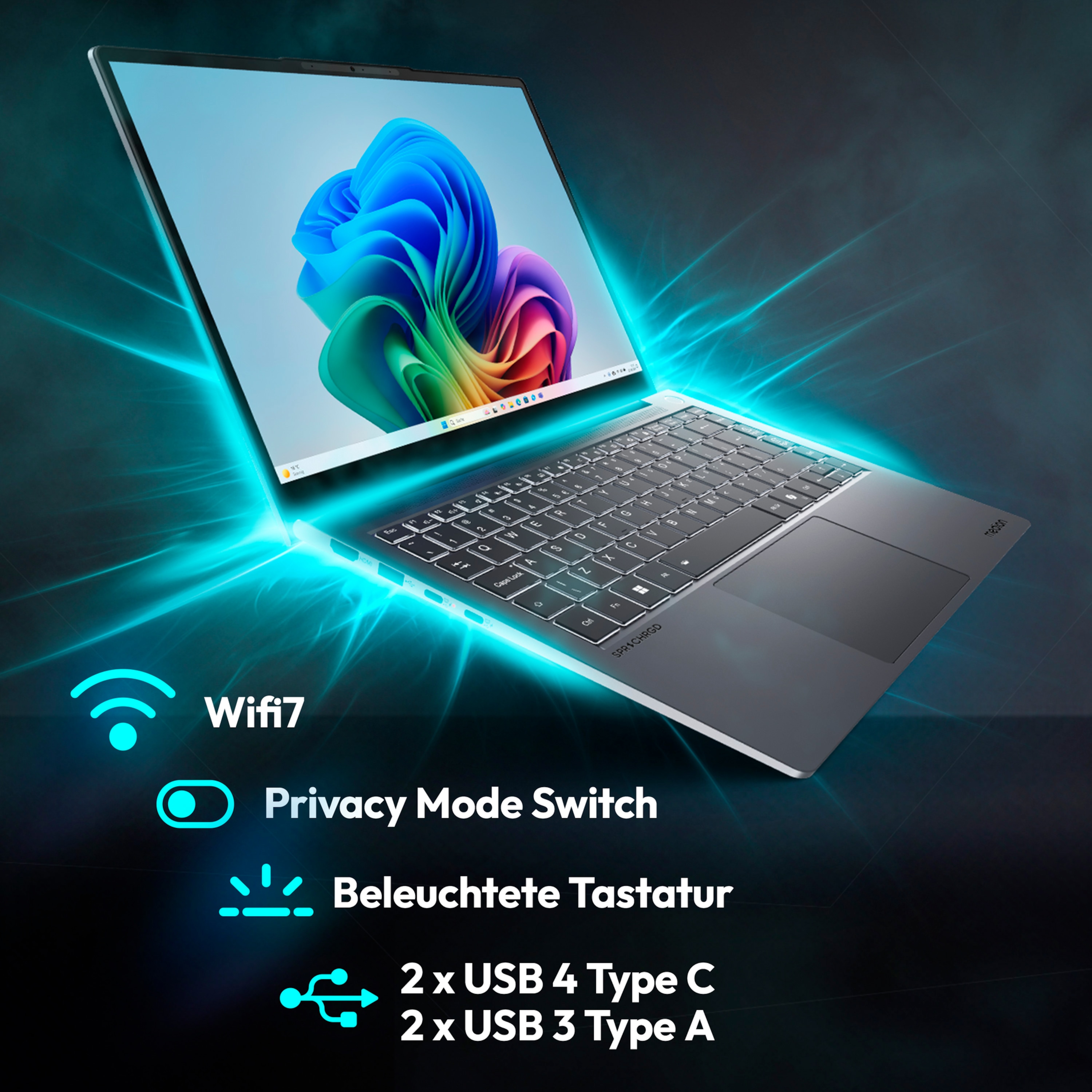 MEDION® SPRCHRGD 14 S2; Copilot+ PC, Intel® Core™ Ultra 7 258V , Windows 11 Home, 35,56 cm (14“) 2,8K Display, 1 TB SSD, 32 GB RAM