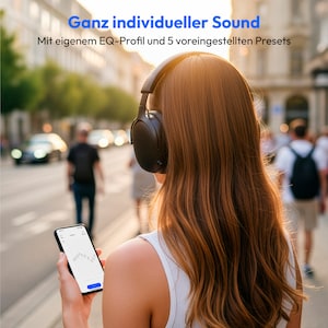 MEDION® Over Ear-Kopfhörer LIFE HX-1 Plus schwarz, bis zu 100 Stunden Akkulaufzeit, 5 EQ-Presets + 1 App-Preset, Feed Forward Noise Cancelling, Bluetooth® 6.0 wireless technology, IPX4 Spritzwasserschutz