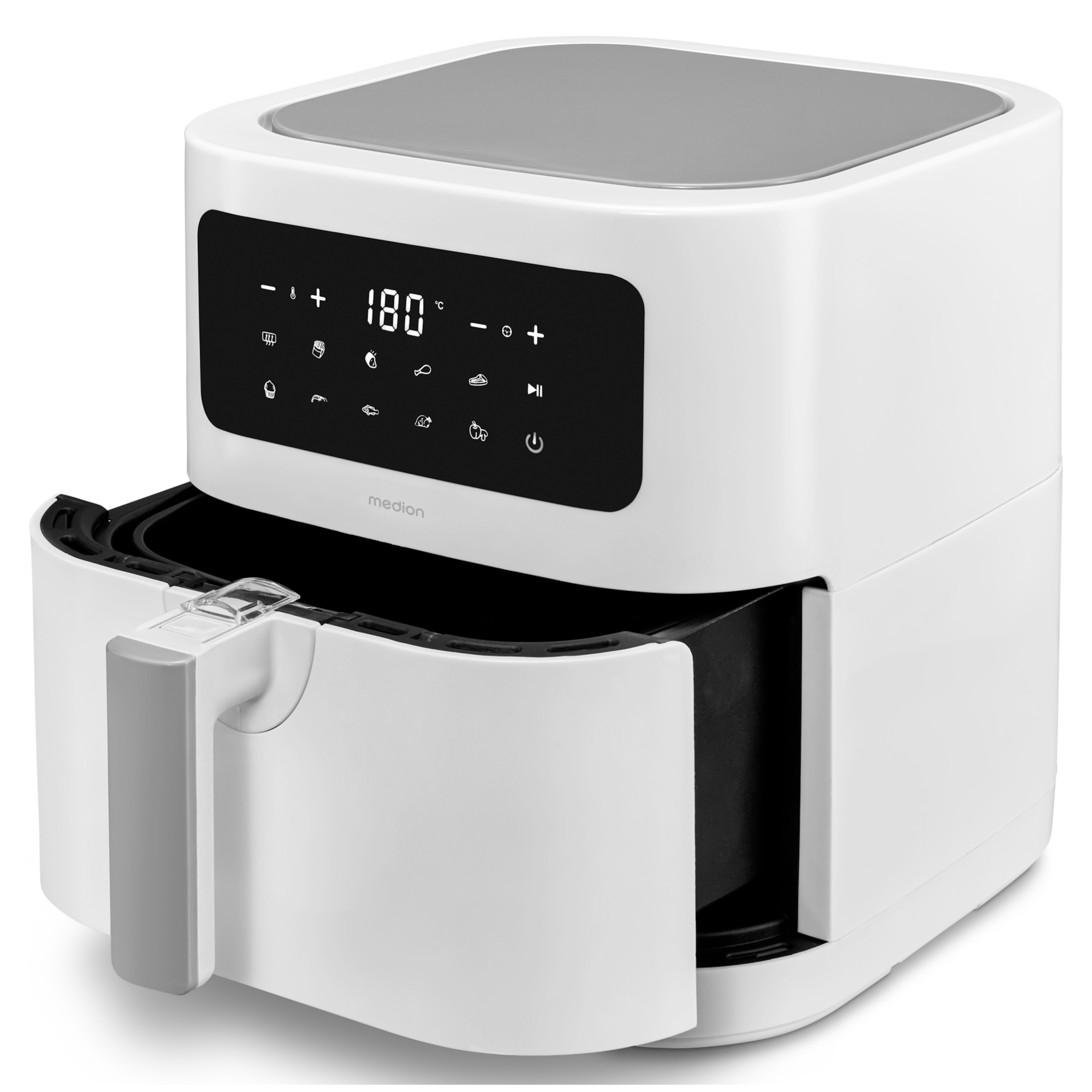 MEDION® LIFE® E40 XL Heißluftfritteuse MD 11740, 100 Rezepte in der Life+ App, ölfreies Frittieren, 9 Automatikprogramme, 5,2 L Korbvolumen