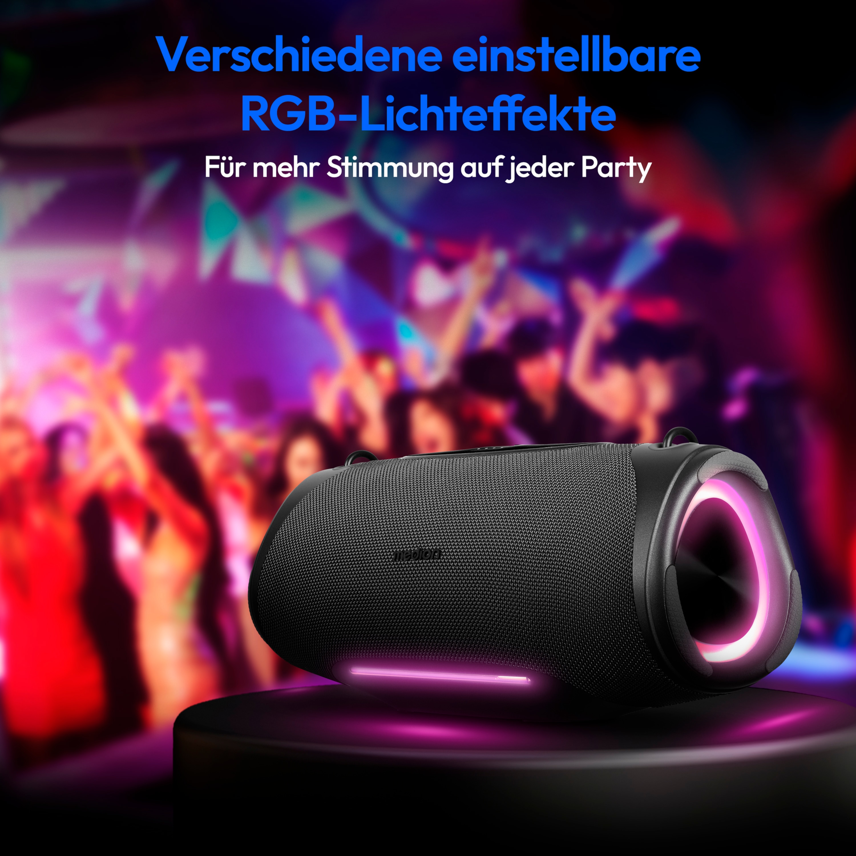 MEDION® LIFE® P61762 Tragbarer Bluetooth® Lautsprecher L, Dual Illuminated & Lightstrip (RGB-Lichteffekte), Bluetooth® 5.3, integrierter Akku mit bis zu 47 Stunden Laufzeit, robustes & mobiles Design, 2 x 25 W RMS