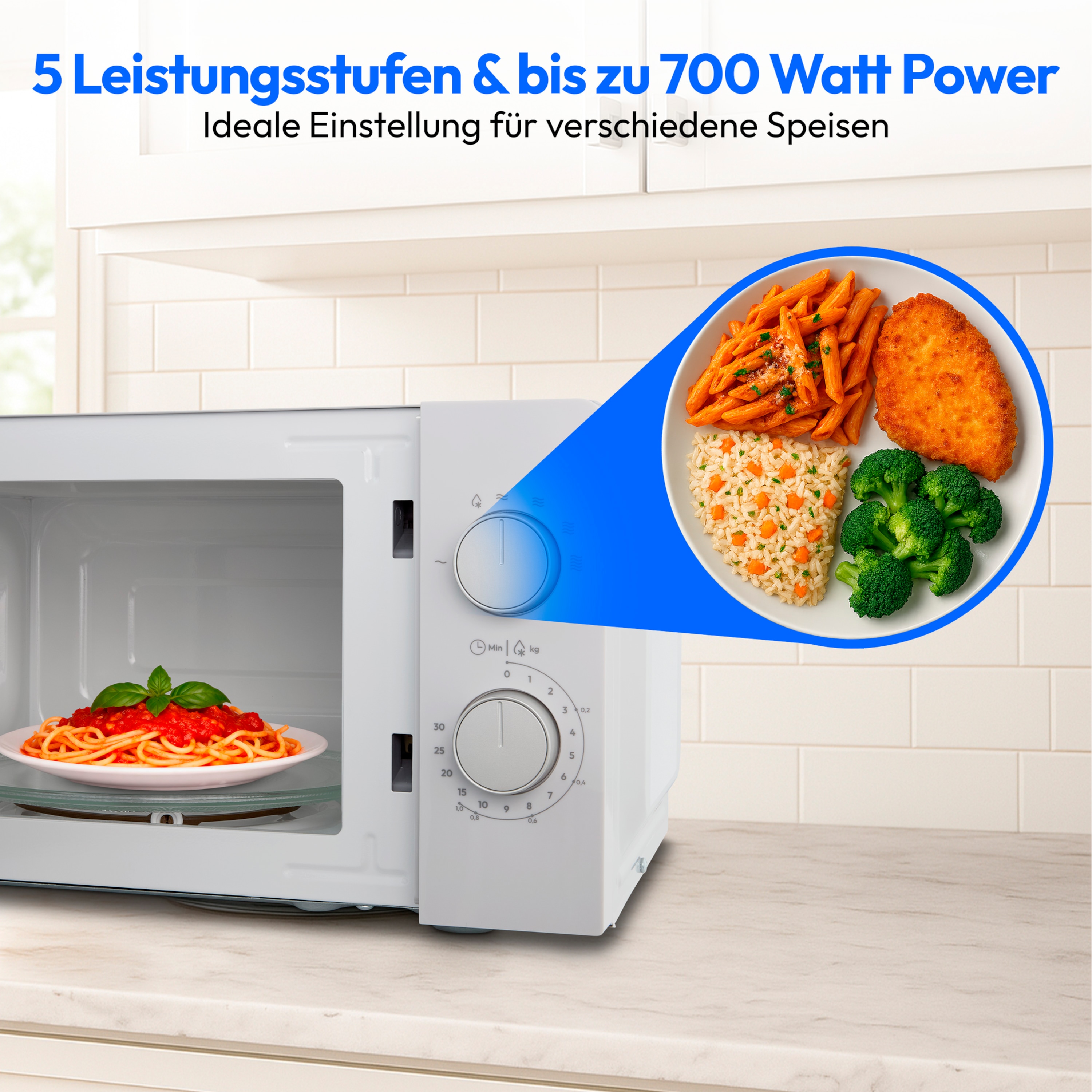 MEDION® LIFE® Mikrowelle MD 12211, 700 W Leistung, 17 L kompakt, 5 Mikrowellenstufen, Auftaufunktion, Timerfunktion