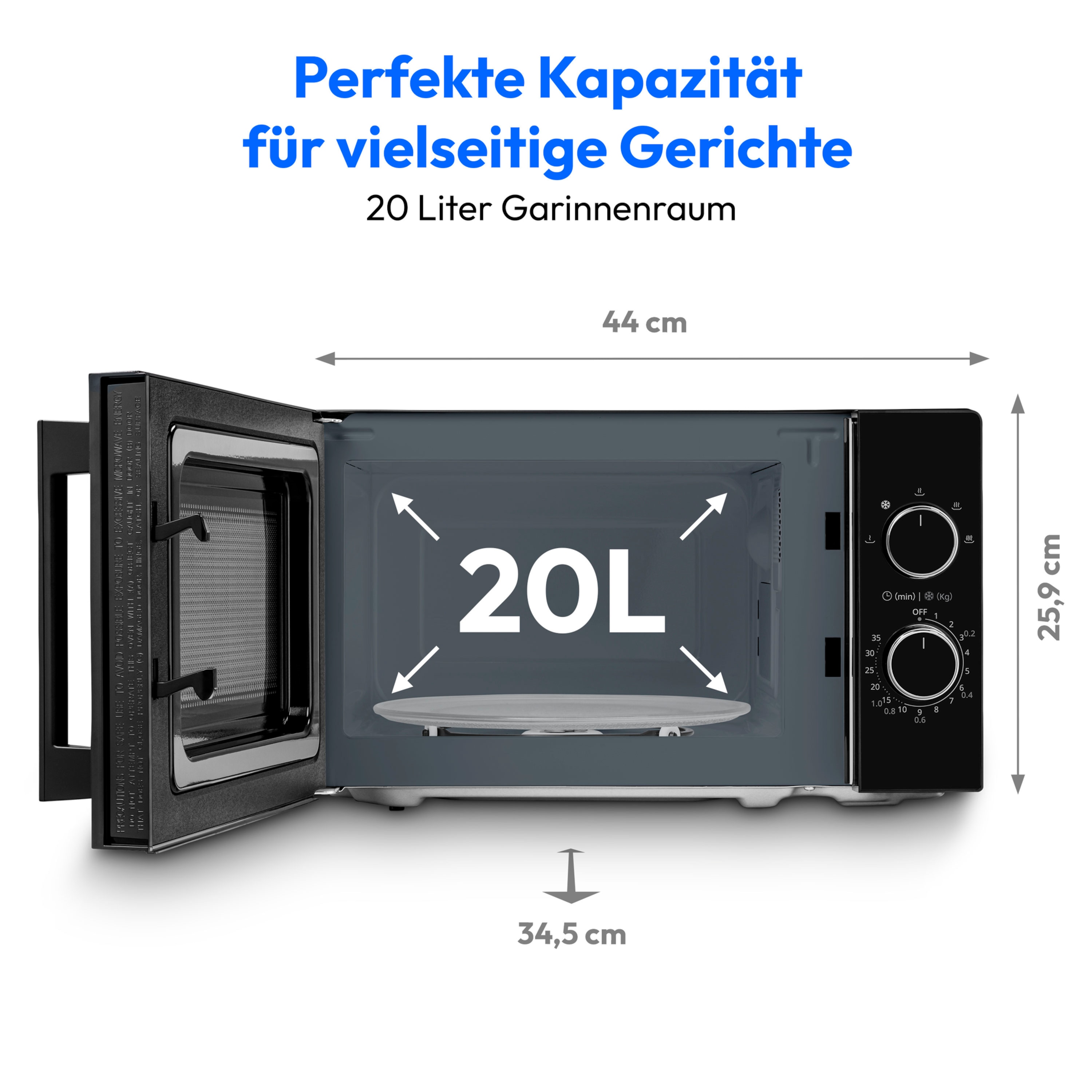 MEDION® LIFE® Mikrowelle MD12011, 800 Watt, 20 L Kapazität, 5 Leistungsstufen, Auftaufunktion