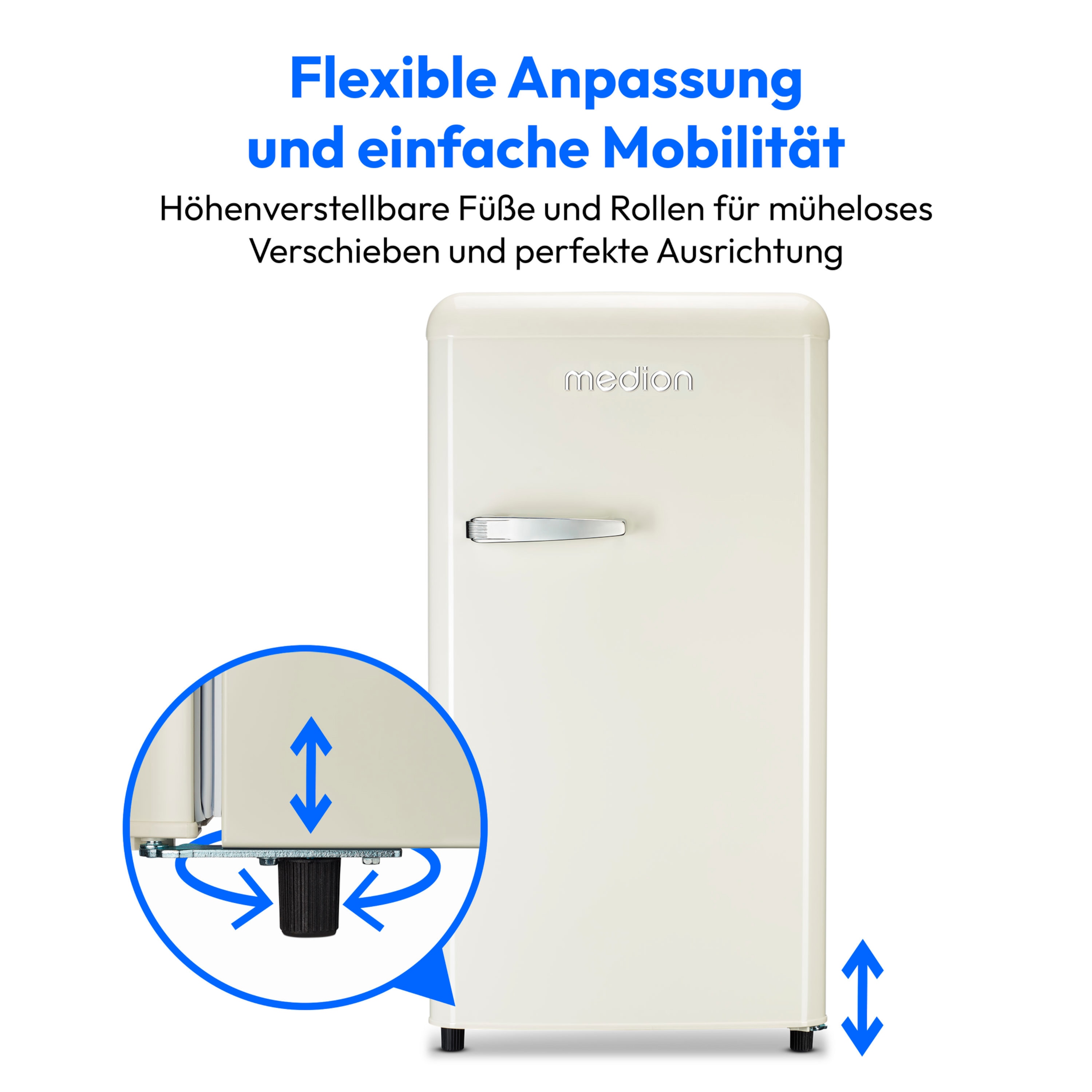 MEDION® LIFE® Retro-Kühlschrank MD 37800, 91 Liter Kühlraum, 38 dB, höhenverstellbare Füße, Energieverbrauch: 85 kWH/Jahr