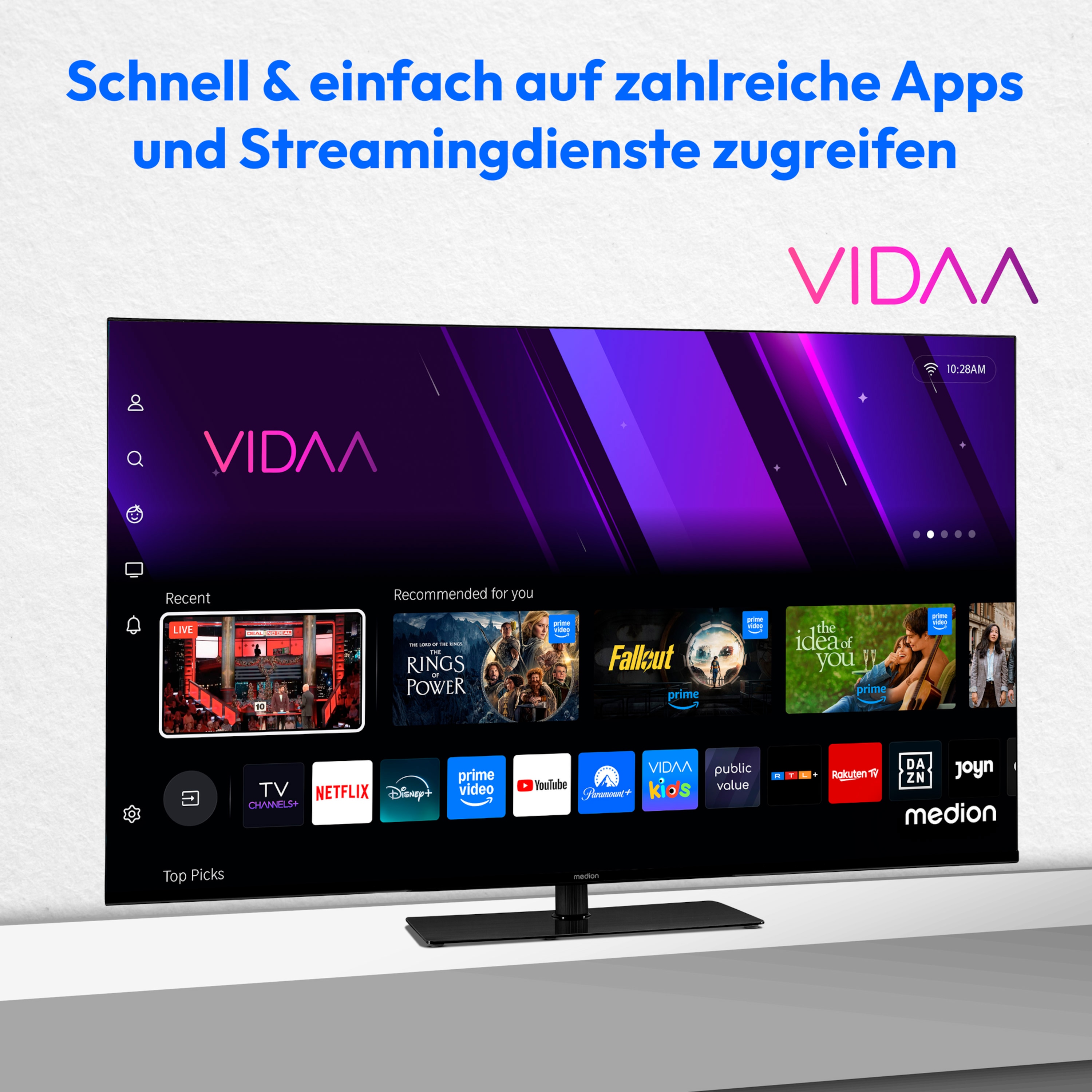 MEDION® LIFE® X8552501 (MD 855300) LCD Smart-TV, 138,8 cm (55'') Ultra HD Display, HDR, Dolby Vision®, MEMC, PVR ready, VIDAA App Store, NETFLIX, Disney+, Paramount+ & Amazon Prime Video App, Bluetooth®, DTS X, Dolby Atmos®, HD Triple Tuner