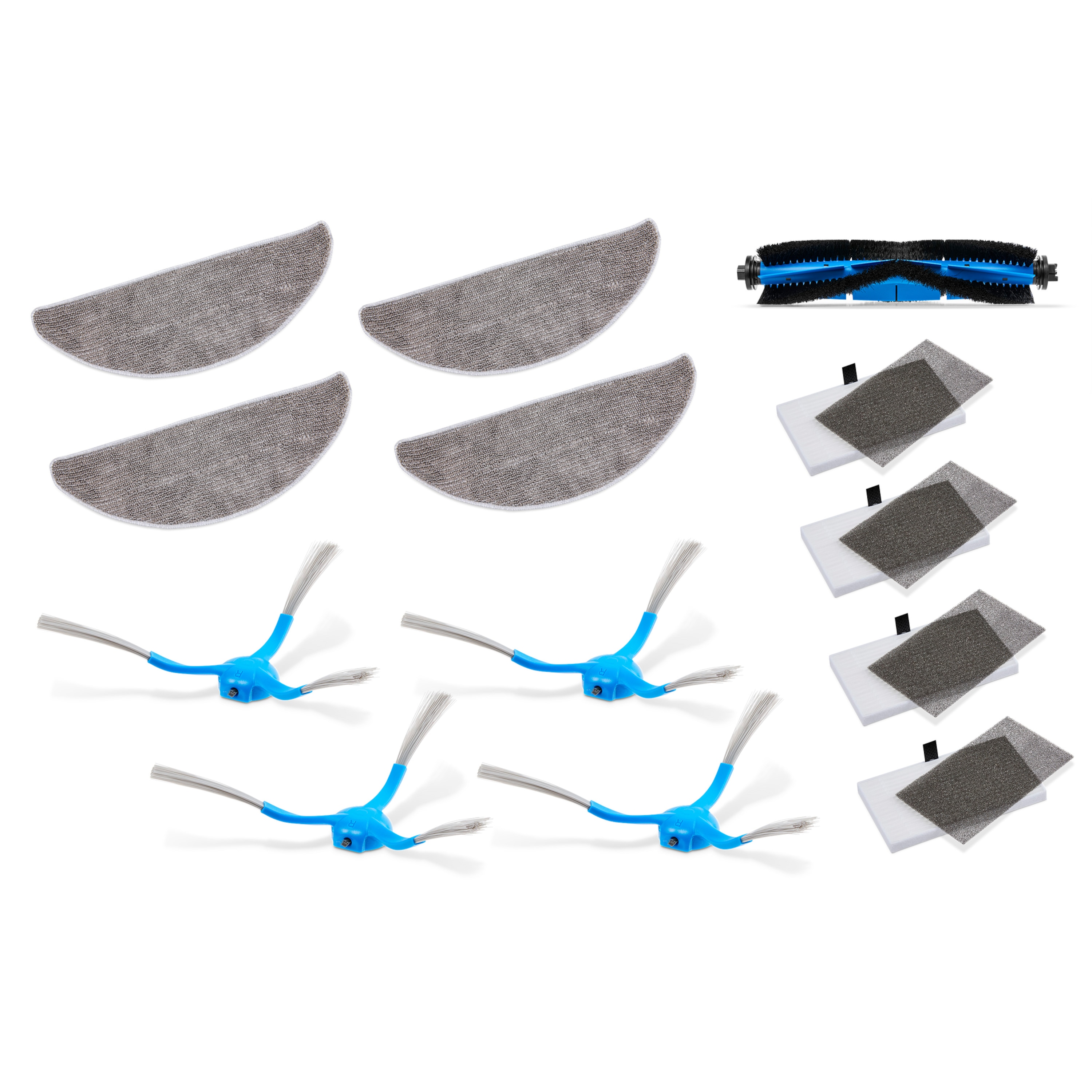 MEDION® Saugroboter Zubehörset 1 für den X41 SW und X41 SW+ und X42 SW+ (MD 11916 und MD 14841 und MD 12034), 1x Mittelbürste (Kombi), 4x Seitenbürste, 4x Wischmop, 4x Filter (HEPA13), 4x Filterschwamm