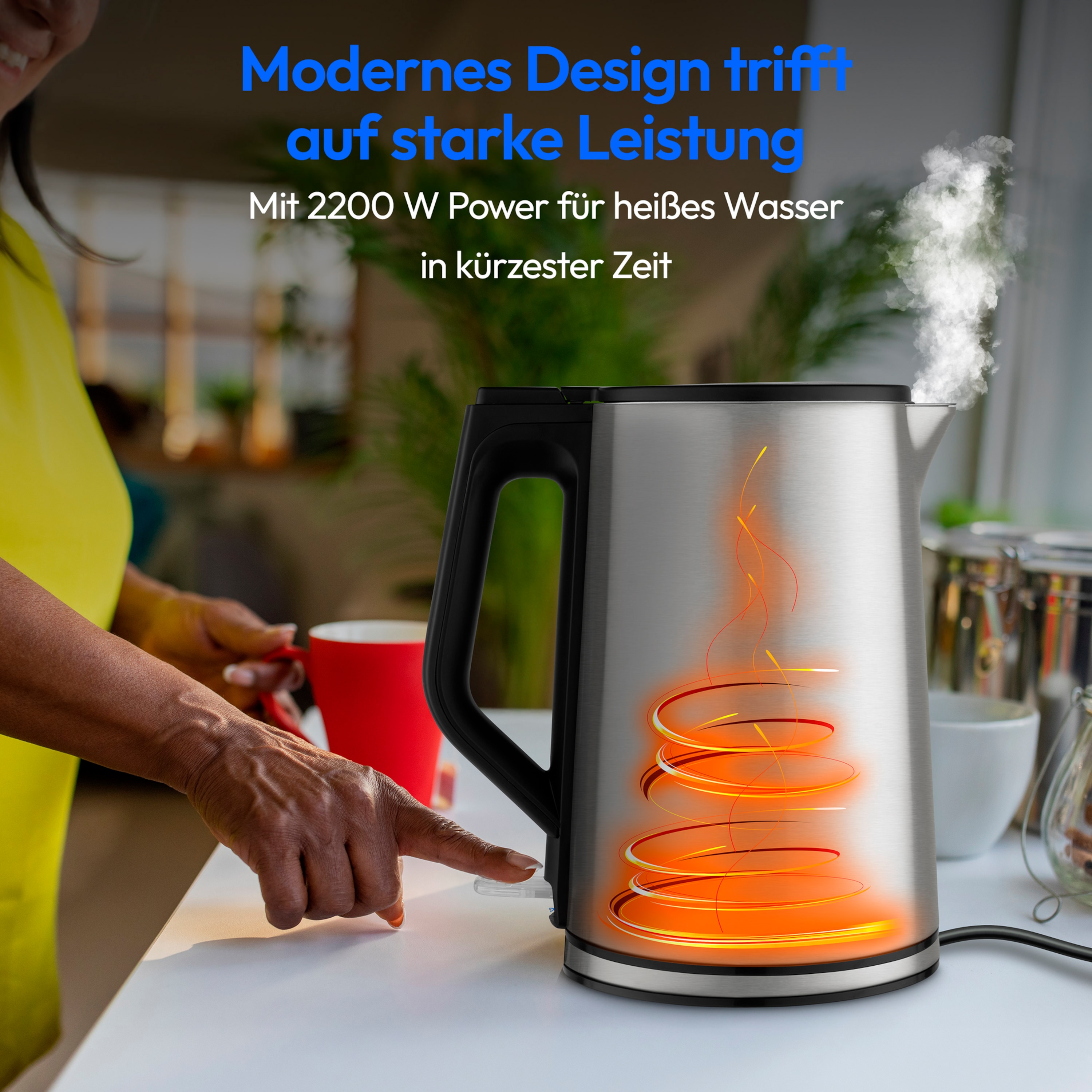 MEDION® LIFE Wasserkocher MD12105,  2.200 Watt Leistung, doppelwandiges gehäuse, 1,5 L Kapazität, Strix Steuerung