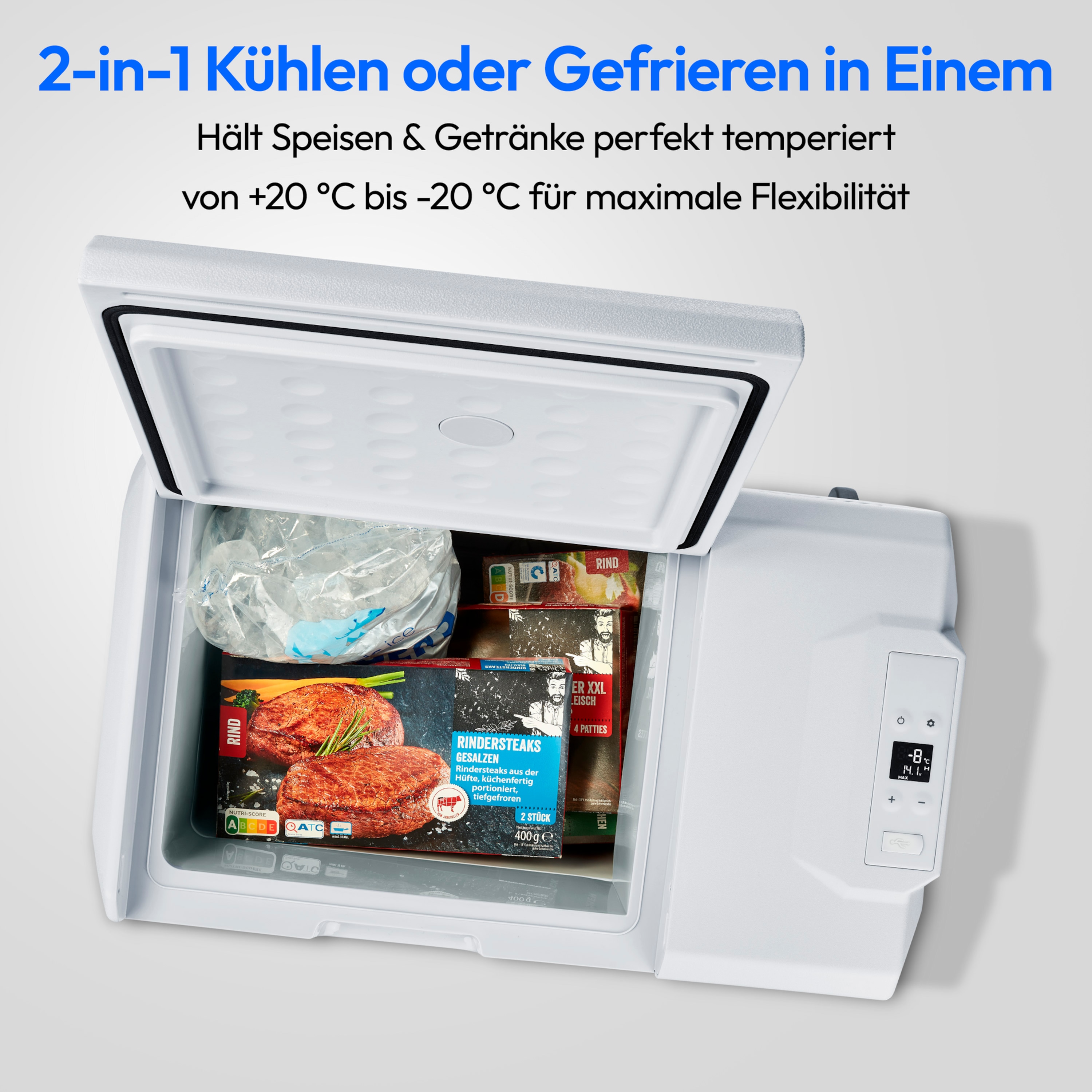 MEDION® LIFE® Kühl- und Gefrierbox MD13112, -20°C bis 20°C, mit Kompressor, 60 Watt, 47 L Stauraum, LED Anzeige, Energieeffizenzklasse D