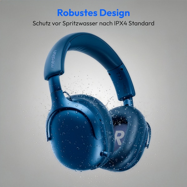 MEDION® Over Ear-Kopfhörer LIFE HX-1 Pro blau, bis zu 190 Stunden Akkulaufzeit, Hybrid Active Noise Cancelling, 7 EQ-Presets + 1 App-Preset, Bluetooth® 6.0 wireless technology, IPX4 Spritzwasserschutz