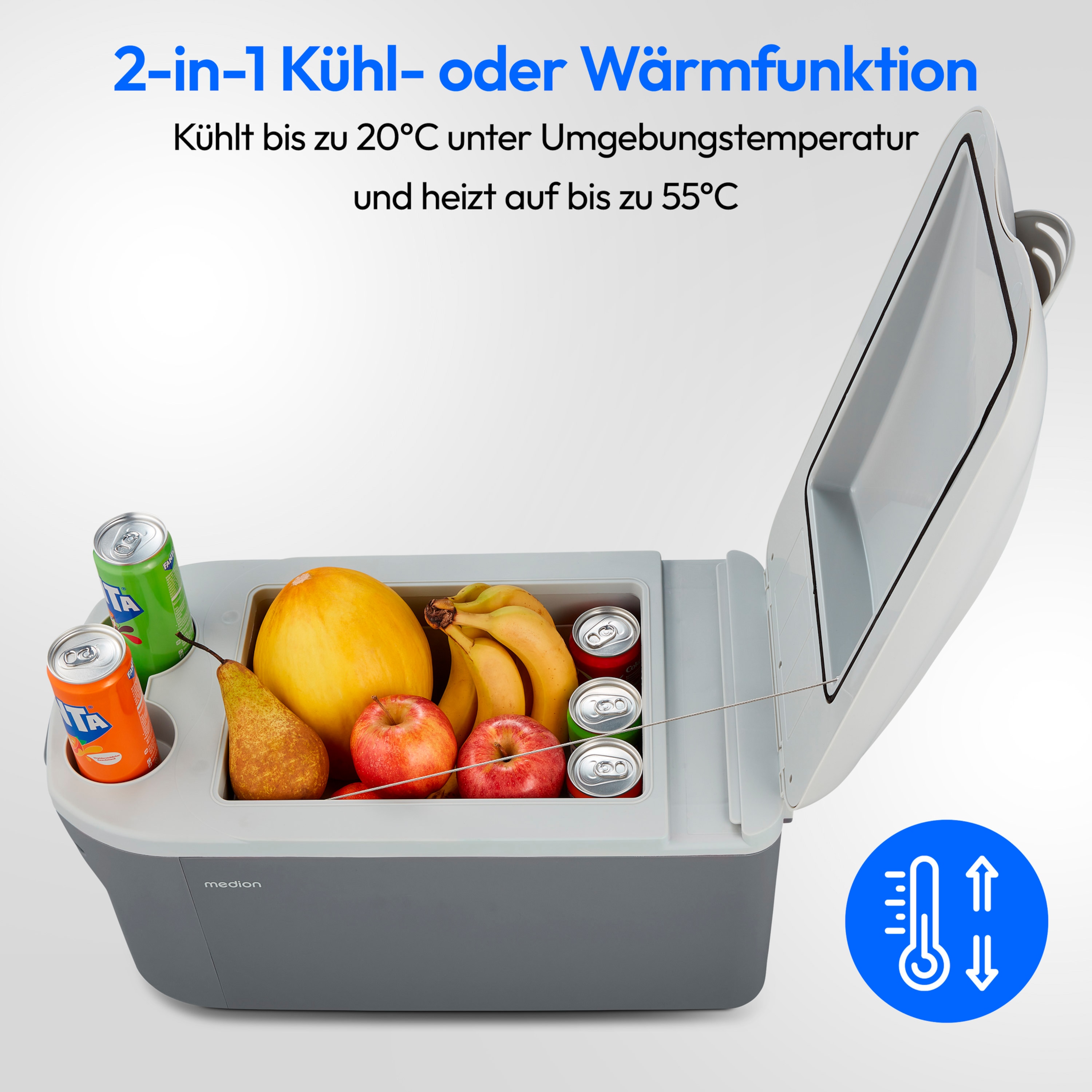 MEDION® LIFE Kühlbox mit Wärmefunktion MD13100, Kühl und Warmhaltefunktion, 16 L Kapazität, Tragegurt