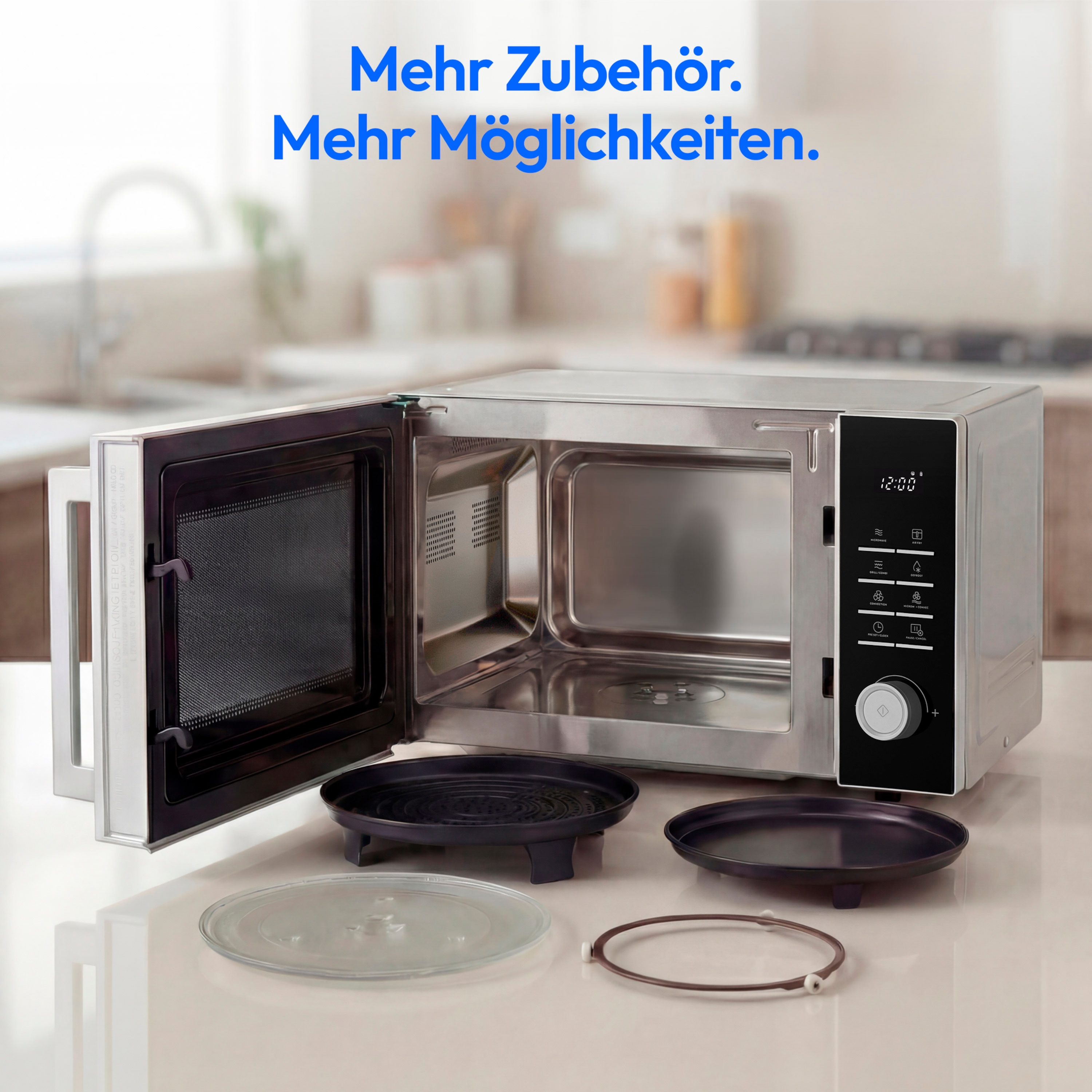 MEDION® LIFE® 3-in-1 Mikrowelle MD 12231, 900 W Leistung, Grill- und Heißluftfunktion, 25 L kompakt, 10 Leistungsstufen, Auftaufunktion, Timerfunktion