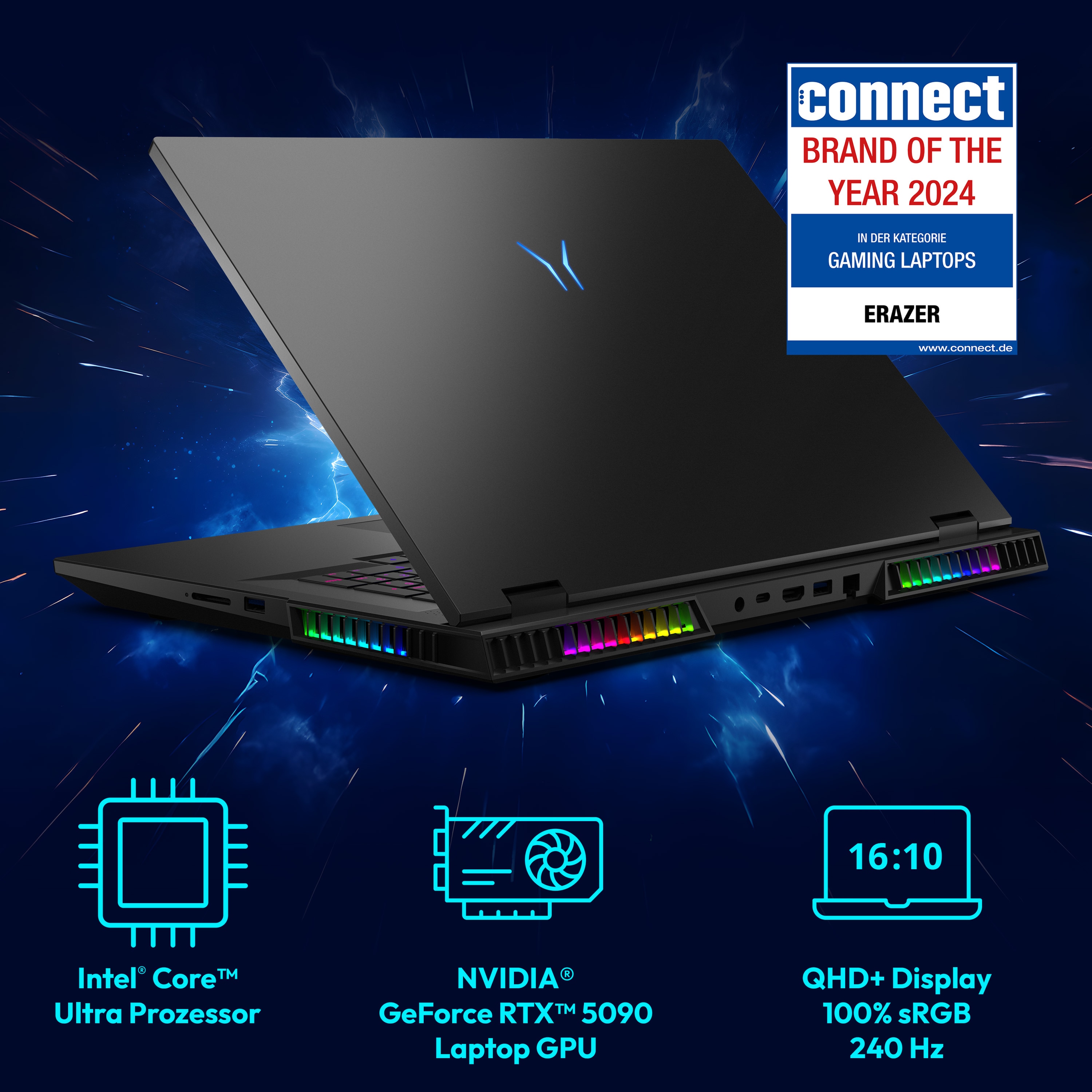 MEDION® ERAZER Beast 18 X1 High-End Gaming Laptop, Intel® Core™ Ultra 9 Prozessor 275HX, Windows 11 Home, 45,7 cm (18”) QHD+ Display 100% sRGB mit 240 Hz, RTX 5090, 4 TB PCIe SSD, 64 GB RAM