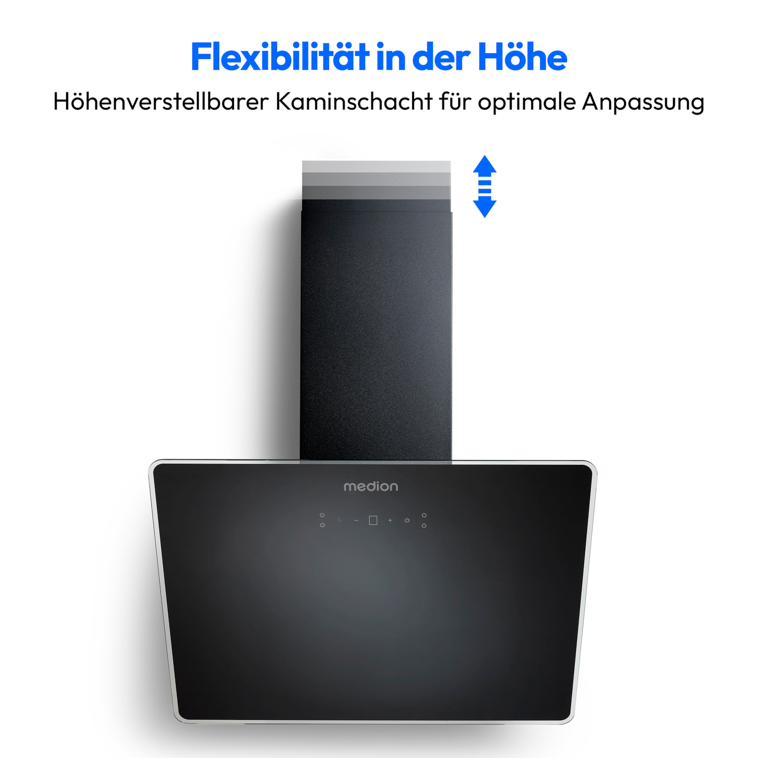 MEDION® Kopffreie Glas-Dunstabzugshaube MD 37774, Breite 60cm, LED-Beleuchtung, 3 Geschwindigkeitsstufen, Steuerung per Touch oder mit Gesten