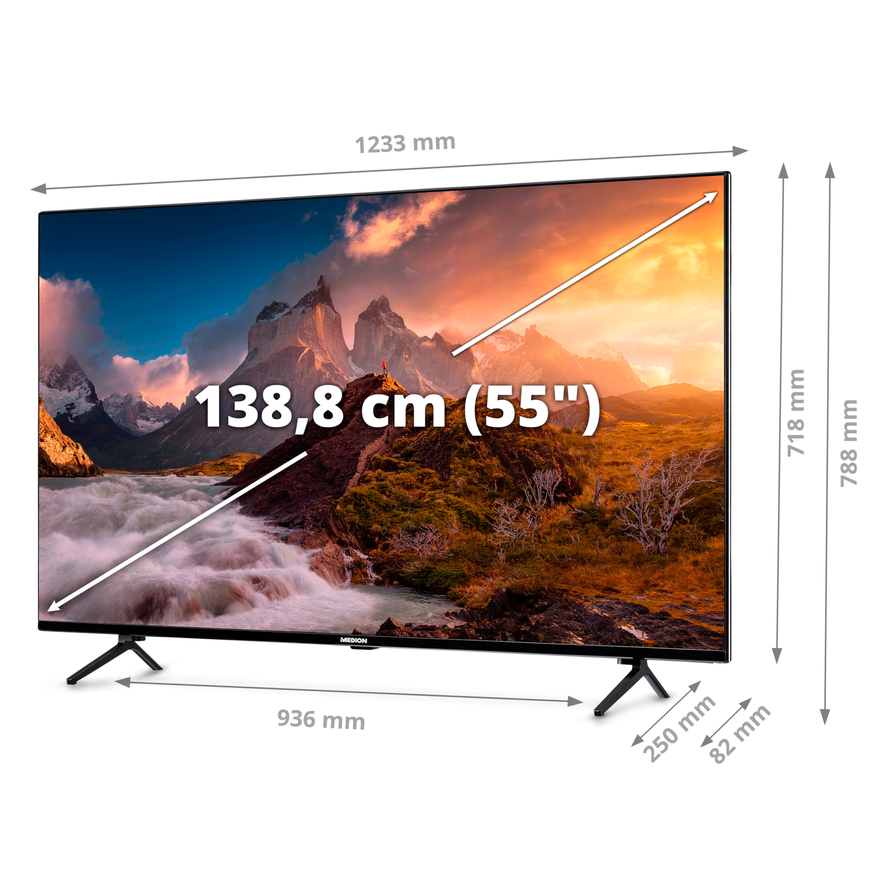 MEDION® LIFE® X15527 138,8 cm (55'') Ultra HD QLED Android TV + 3.1.2 Dolby Atmos® Soundbar P64377 - ARTIKELSET