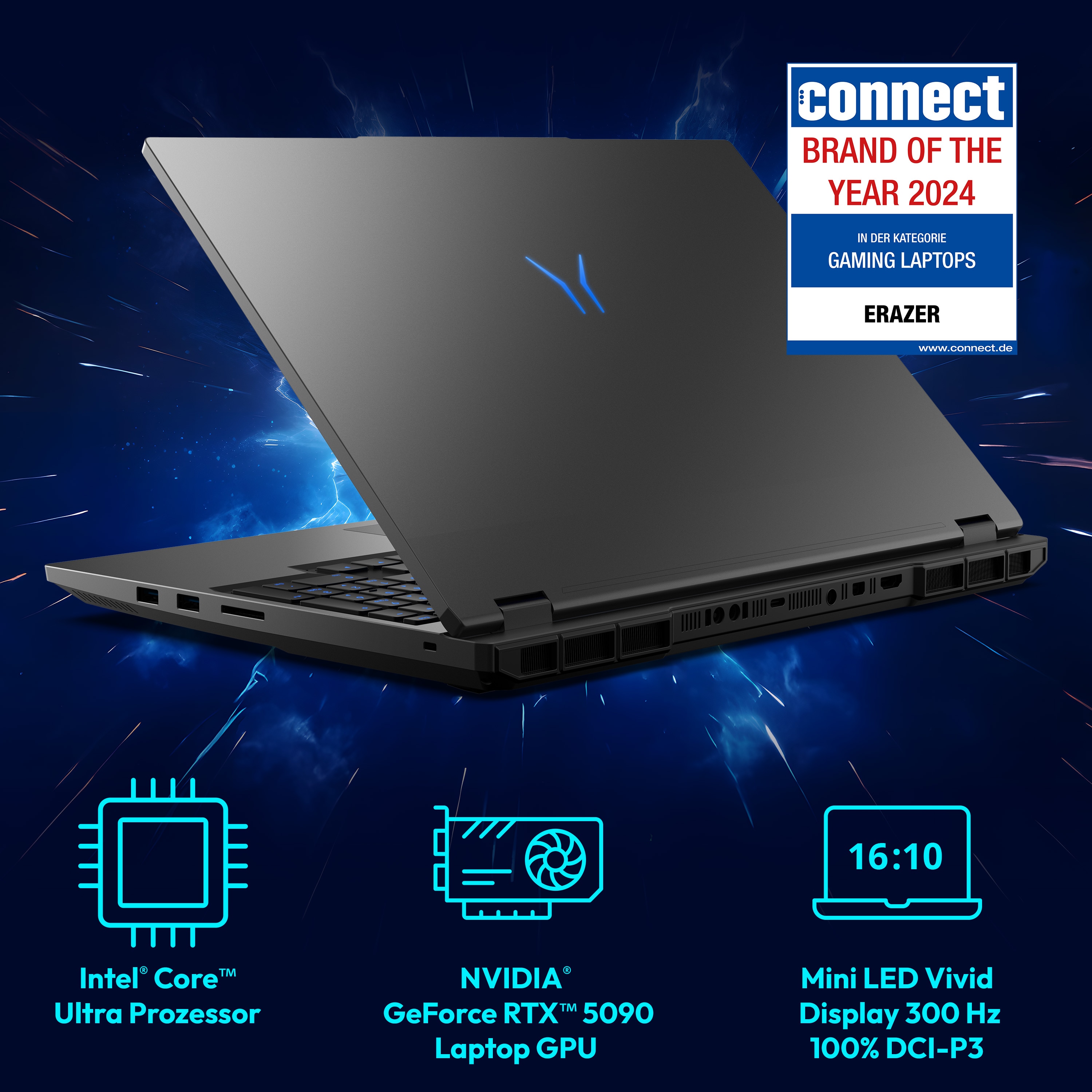 MEDION® ERAZER Beast 16 X1 Ultimate High-End Gaming Laptop, Intel® Core™ Ultra 9 Prozessor 275HX, Windows 11 Home, 40,6 cm (16”) Mini LED Vivid Display mit 300Hz, RTX 5090, 2 TB PCIe SSD, 32 GB RAM