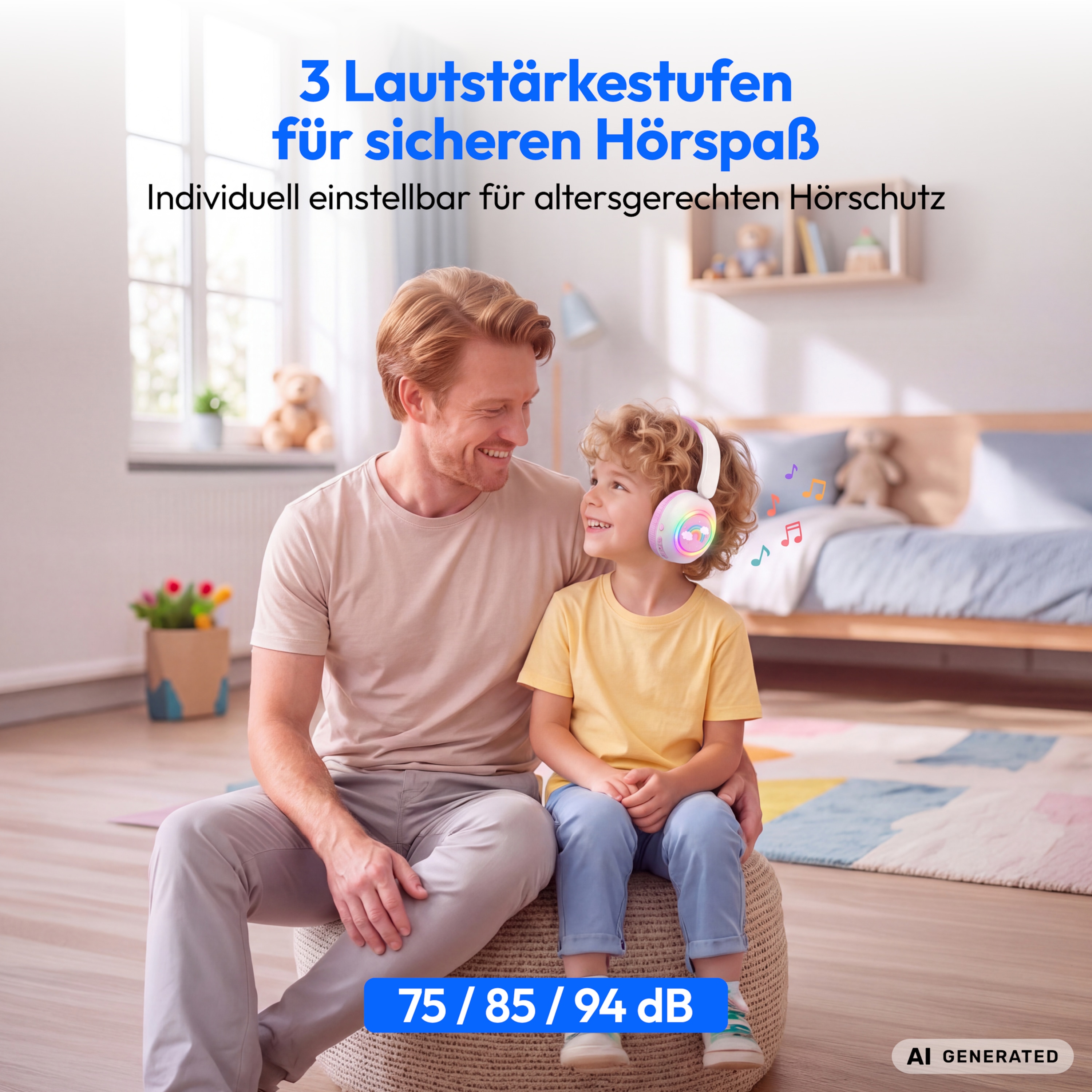 MEDION® LIFE HE-1 Kids Bluetooth Kinderkopfhörer, 3-stufiger Gehörschutz, bis zu 85 Std. Akkulaufzeit, MP3-Player, Bluetooth 5.4, AUX & microSD, LED-Lichtring, austauschbare Designs