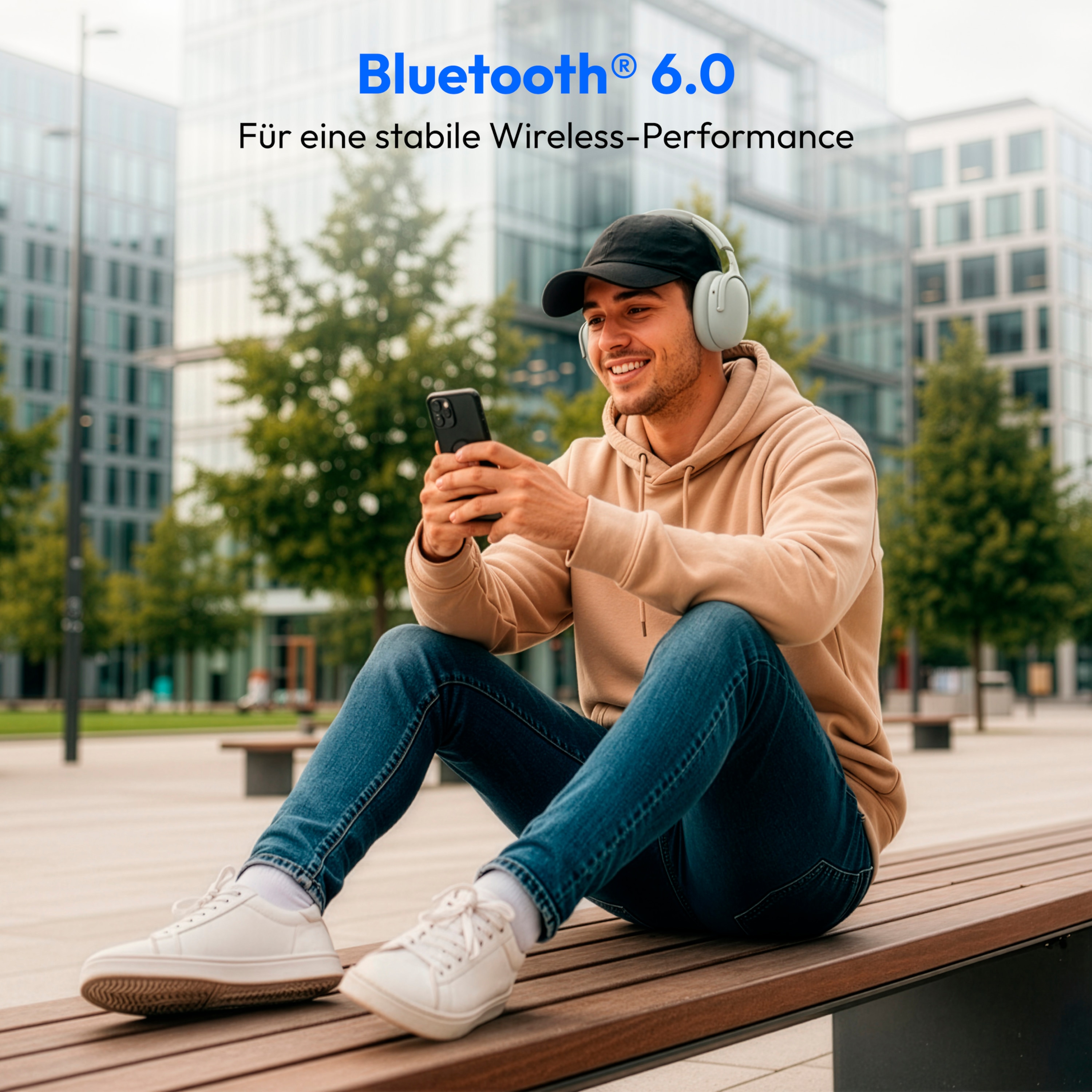 MEDION® Over Ear-Kopfhörer LIFE HX-1 Plus monochrom, bis zu 100 Stunden Akkulaufzeit, 5 EQ-Presets + 1 App-Preset, Feed Forward Noise Cancelling, Bluetooth® 6.0 wireless technology, IPX4 Spritzwasserschutz