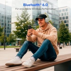 MEDION® Over Ear-Kopfhörer LIFE HX-1 Plus monochrom, bis zu 100 Stunden Akkulaufzeit, 5 EQ-Presets + 1 App-Preset, Feed Forward Noise Cancelling, Bluetooth® 6.0 wireless technology, IPX4 Spritzwasserschutz
