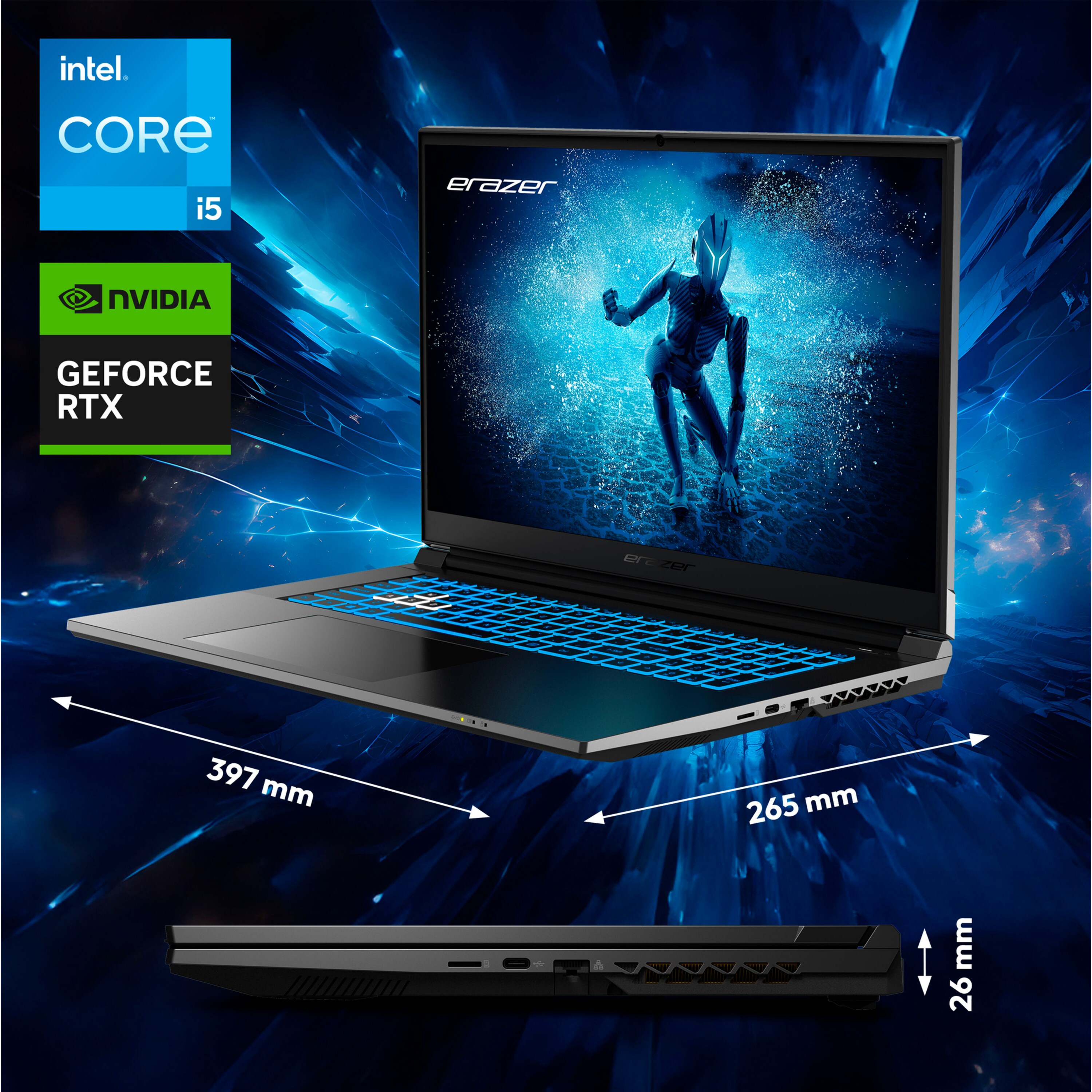 MEDION® ERAZER Defender P50 Core Gaming Laptop, Intel® Core™ i5-12450H, Windows 11 Home, 43,9 cm (17,3") FHD Display mit 144 Hz, NVIDIA® GeForce RTX™ 4060, 512 GB SSD, 16 GB RAM