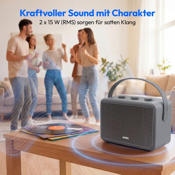 MEDION® LIFE BXO-1 Bluetooth® Lautsprecher grau, 2 x 15W RMS, integrierter Akku mit bis zu 15 Stunden Laufzeit, Bluetooth® 5.3, robustes & mobiles Design