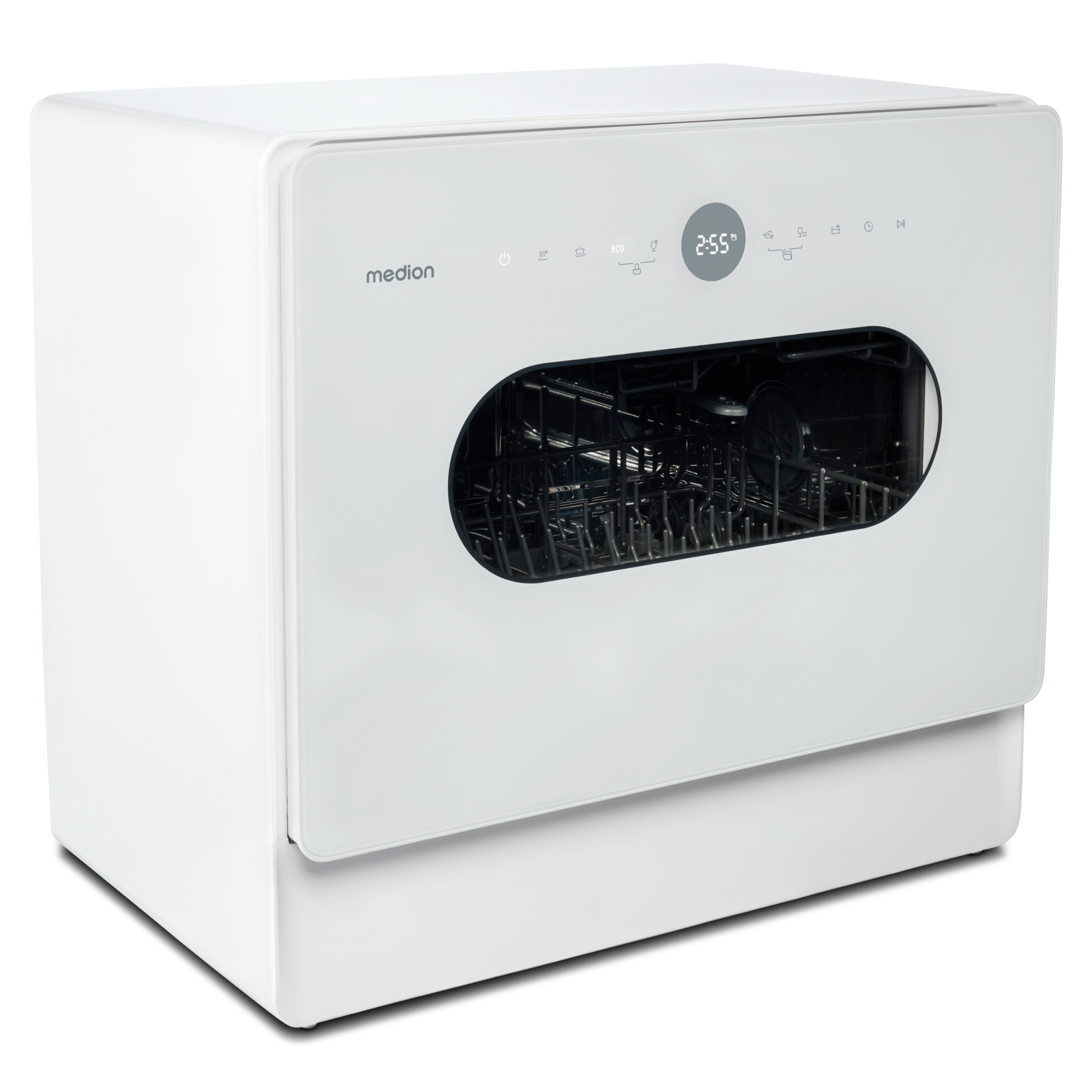 MEDION® LIFE® Tischgeschirrspüler DWT51 (MD 37766), 7 Reinigungsprogramme, Eimer-Funktion und Wasseranschluss, für 5 Gedecke, EasyFit Design, Touch-Bedienfeld, LED-Display
