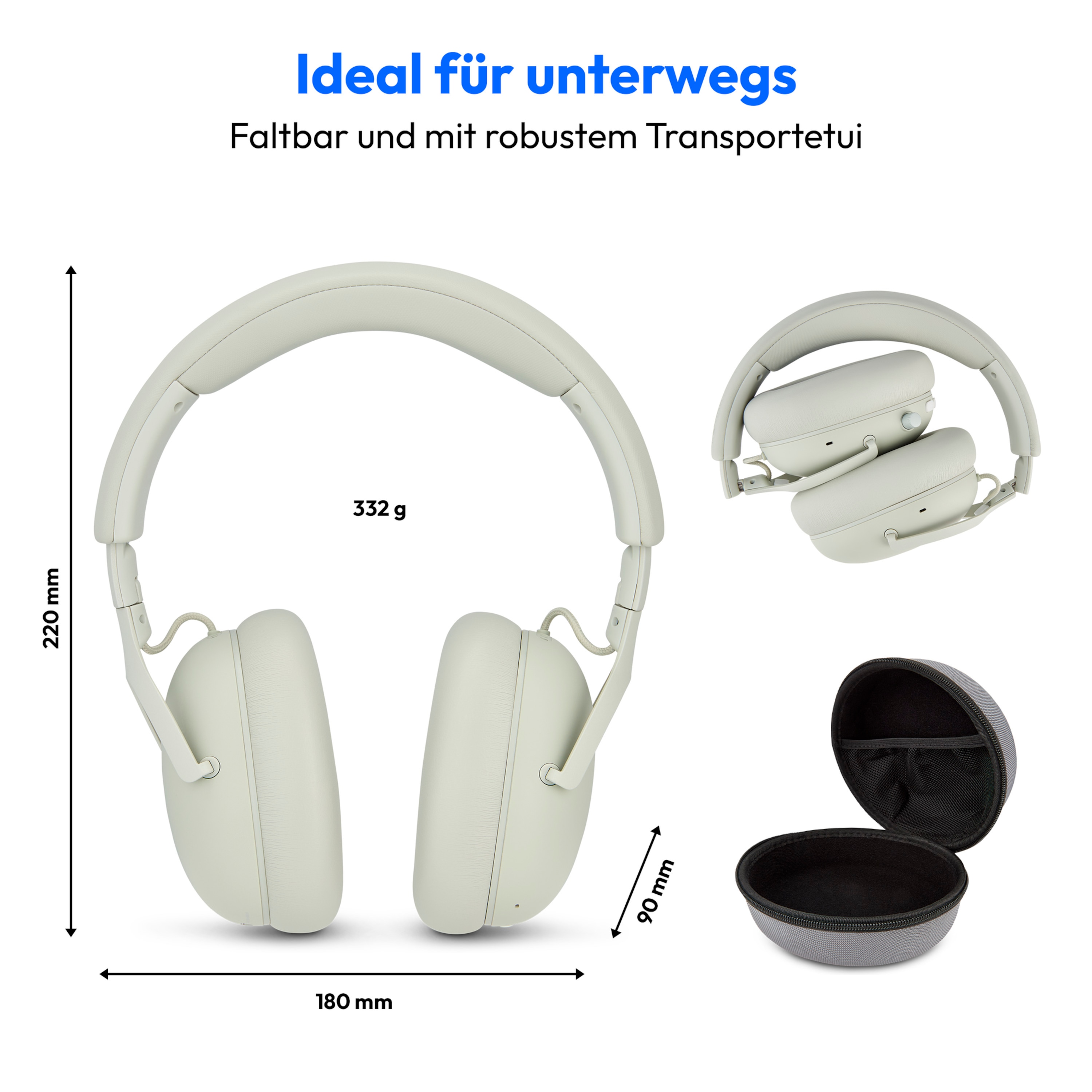 MEDION® Over Ear-Kopfhörer LIFE HX-1 Plus monochrom, bis zu 100 Stunden Akkulaufzeit, 5 EQ-Presets + 1 App-Preset, Feed Forward Noise Cancelling, Bluetooth® 6.0 wireless technology, IPX4 Spritzwasserschutz