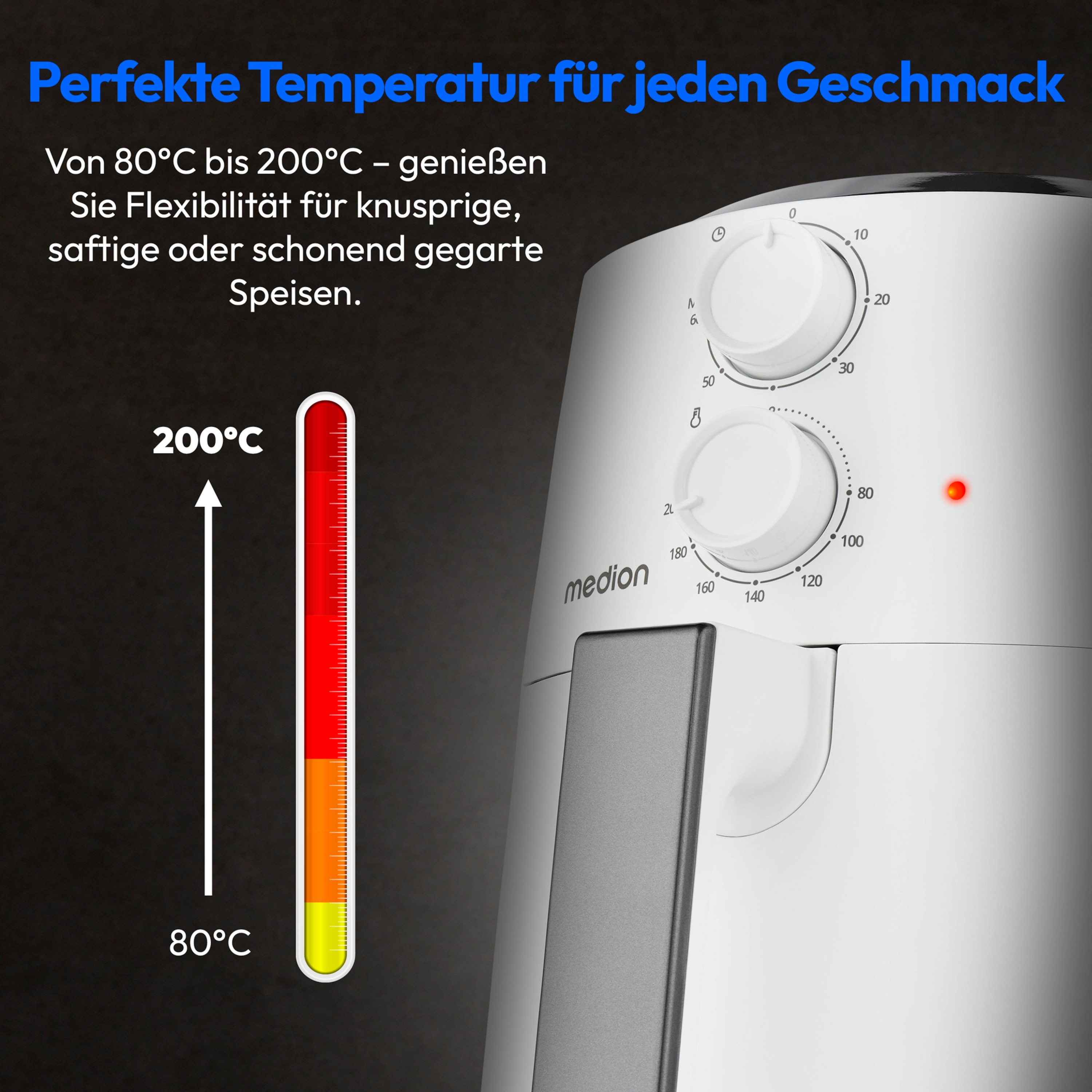 MEDION® LIFE Heißluftfritteuse P30 L (MD13020), 100 Rezepte in der Life+ App¹, 4,7 Liter Fassungsvermögen, 1.500 Watt, 60 min. Timer
