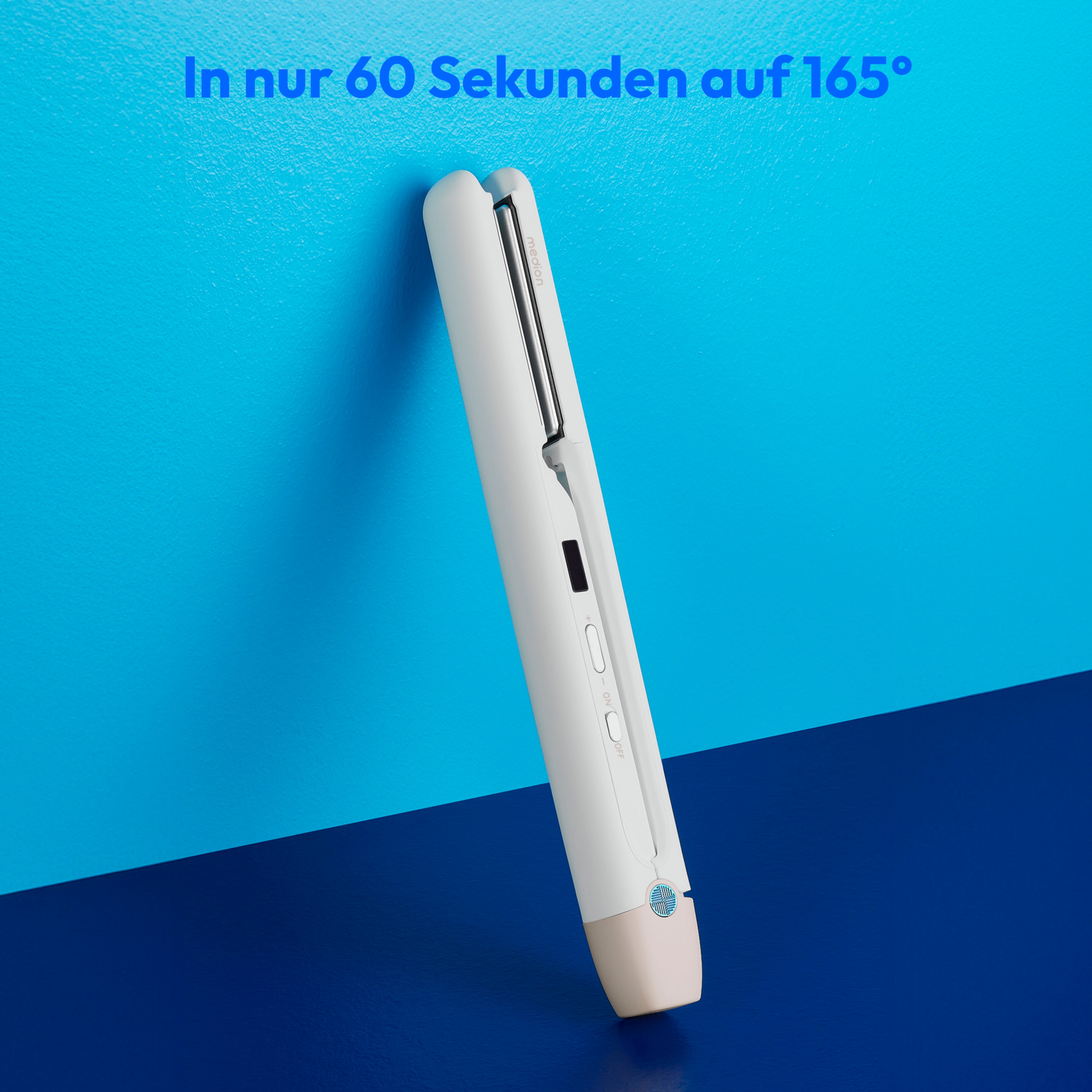MEDION® LIFE HS2 kabelloses Glätteisen, flexible Keramik-/Turmalin Heizplatten mit Temperatursensor, Display mit Temperatur- und Akkuanzeige, 5 regelbare Hitzestufen (165° - 210°)