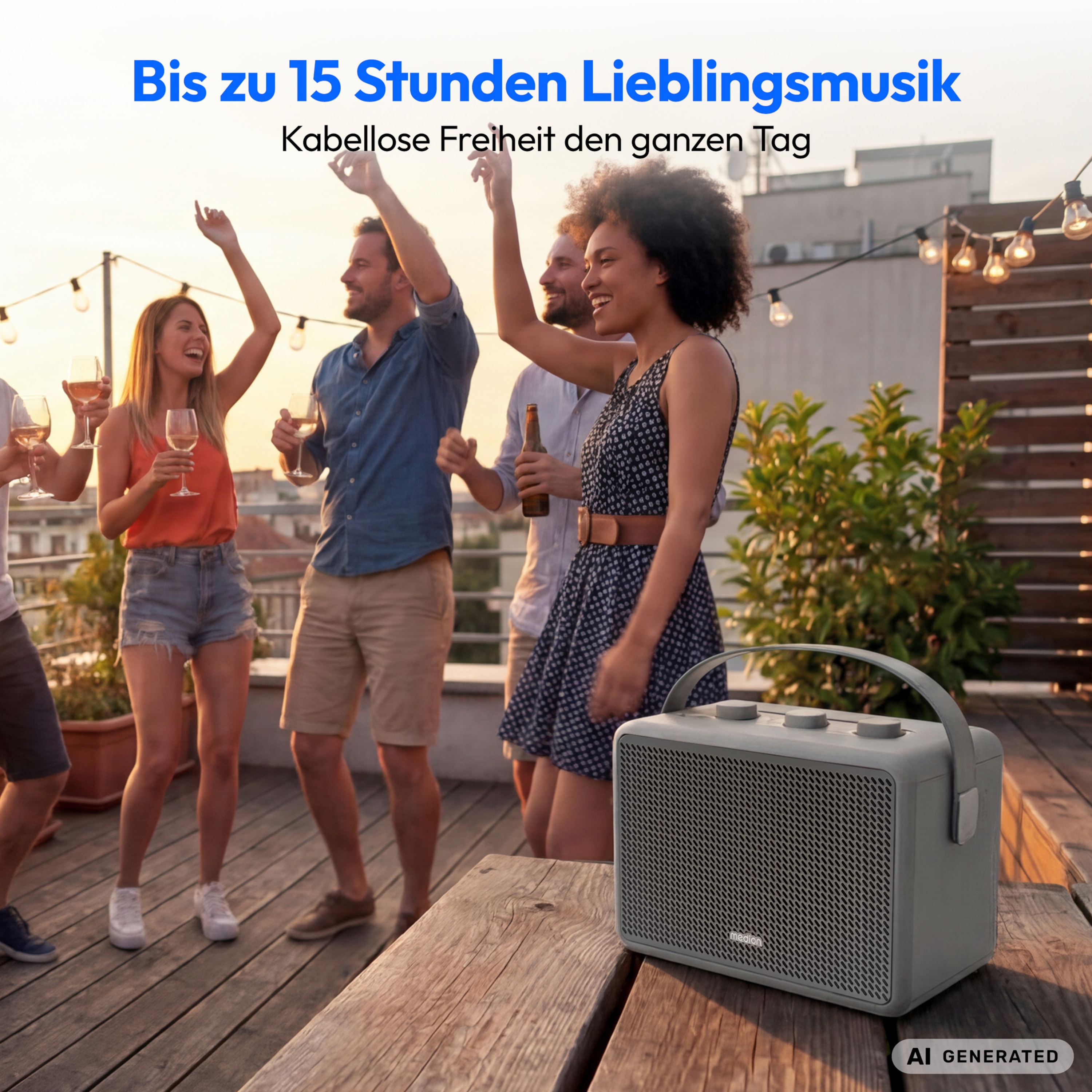 MEDION® LIFE BXO-1 Bluetooth® Lautsprecher grau, 2 x 15W RMS, integrierter Akku mit bis zu 15 Stunden Laufzeit, Bluetooth® 5.3, robustes & mobiles Design