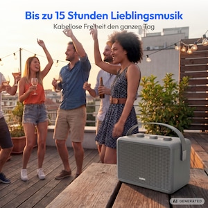 MEDION® LIFE BXO-1 Bluetooth® Lautsprecher grau, 2 x 15W RMS, integrierter Akku mit bis zu 15 Stunden Laufzeit, Bluetooth® 5.3, robustes & mobiles Design