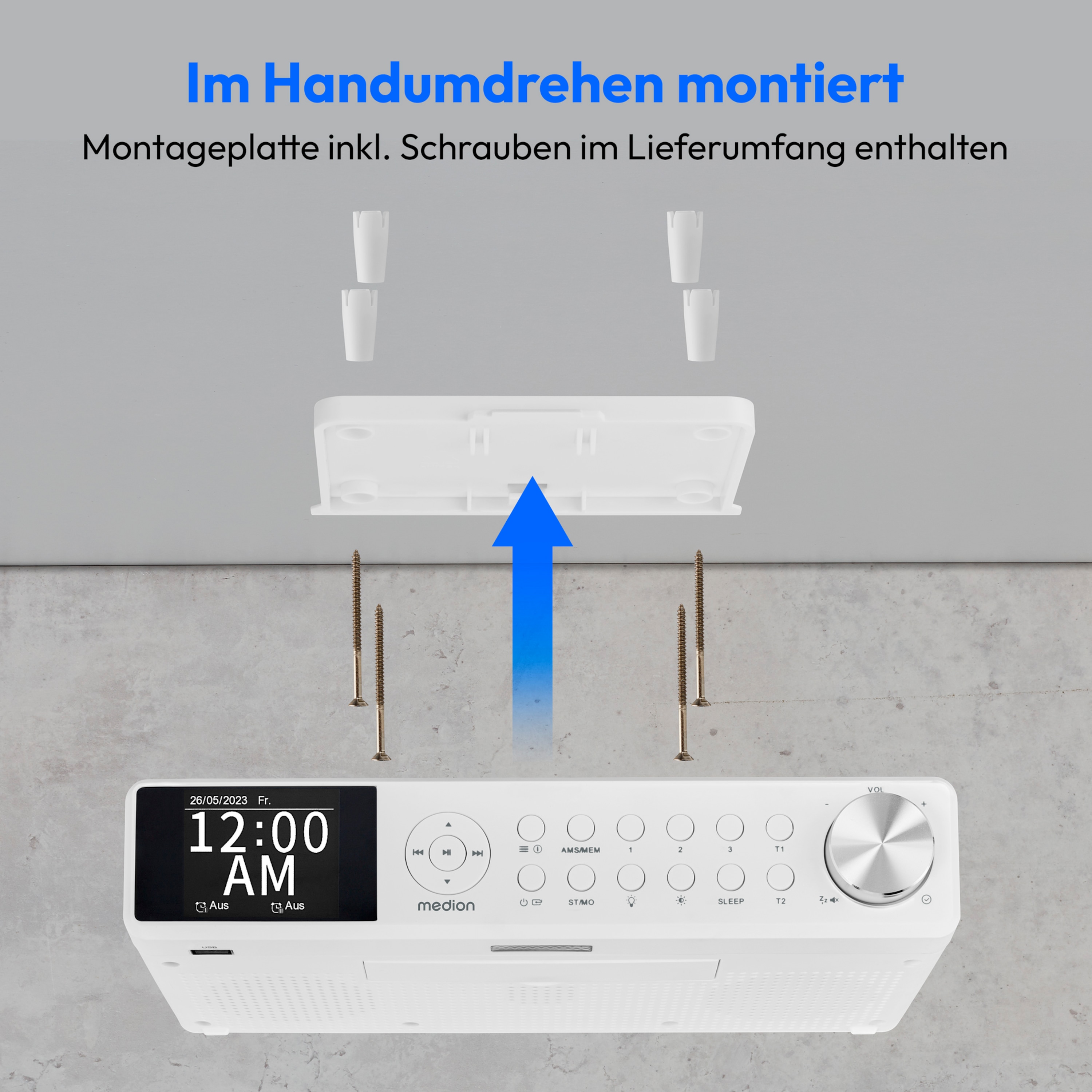 MEDION® LIFE® P66750 DAB+ Premium Küchenradio, 6,1 cm (2,4'') TFT-Farbdisplay, DAB+/PLL-UKW Radio, Bluetooth® 5.0, LED-Beleuchtung, 2 x 3 W RMS