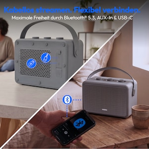 MEDION® LIFE BXO-1 Bluetooth® Lautsprecher grau, 2 x 15W RMS, integrierter Akku mit bis zu 15 Stunden Laufzeit, Bluetooth® 5.3, robustes & mobiles Design